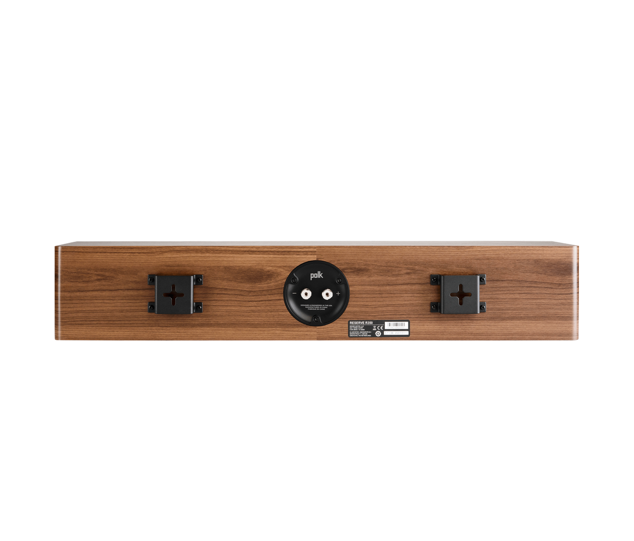 Polk Audio Reserve R350 Boxe centru, vedere din spate, culoare maro, cu suporturi de montare vizibile.