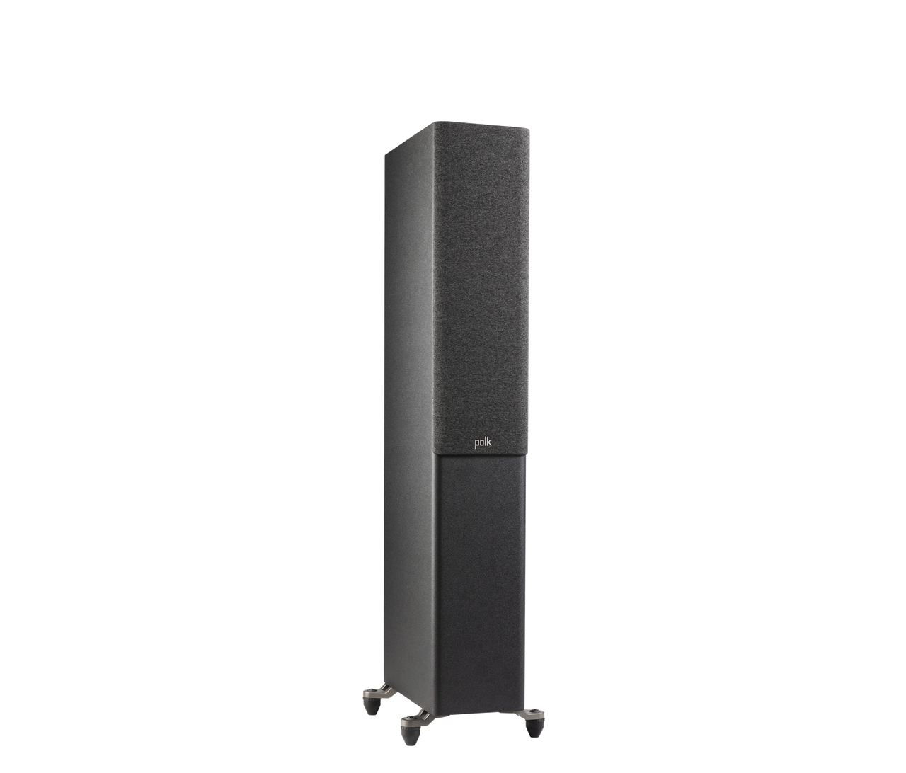 Polk Audio Reserve R500 Boxe de podea, negru, vedere din dreapta cu grilaj, suporturi metalice vizibile.