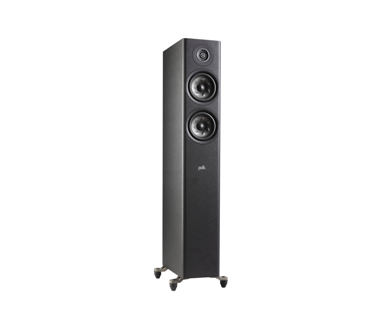 Polk Audio Reserve R500, boxă de podea neagră, vedere din dreapta, două difuzoare vizibile frontal.#color_black