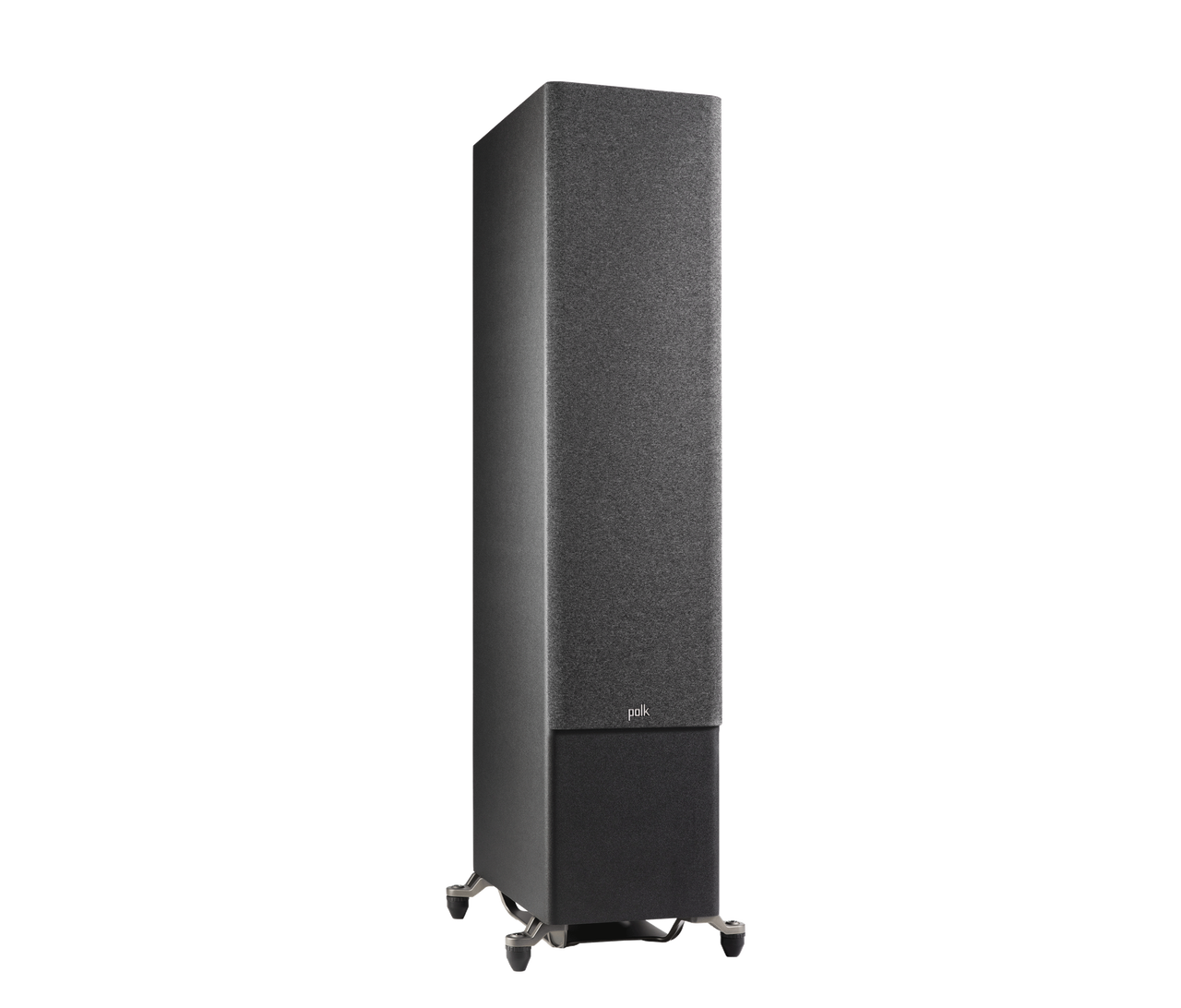 Polk Audio Reserve R700 Boxe de podea, negru, vedere din dreapta cu grilaj, suporturi metalice vizibile.
