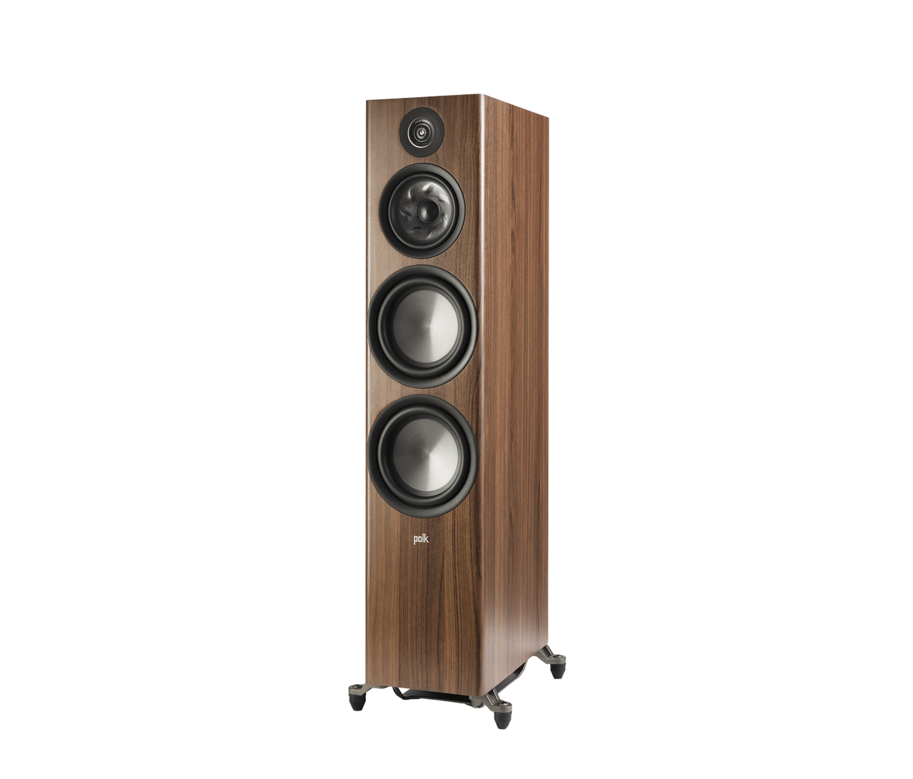 Polk Audio Reserve R700, vedere din stânga, culoare maro, trei difuzoare vizibile, boxă de podea.