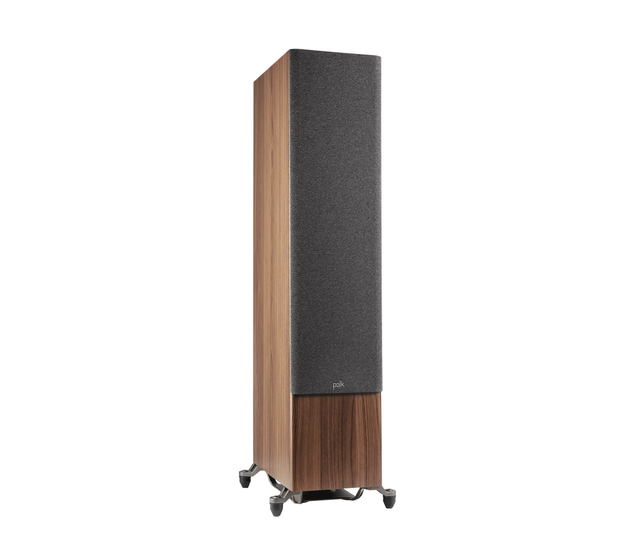 Polk Audio Reserve R700 boxă de podea maro, vedere din dreapta cu grilaj frontal, finisaj lemn.
