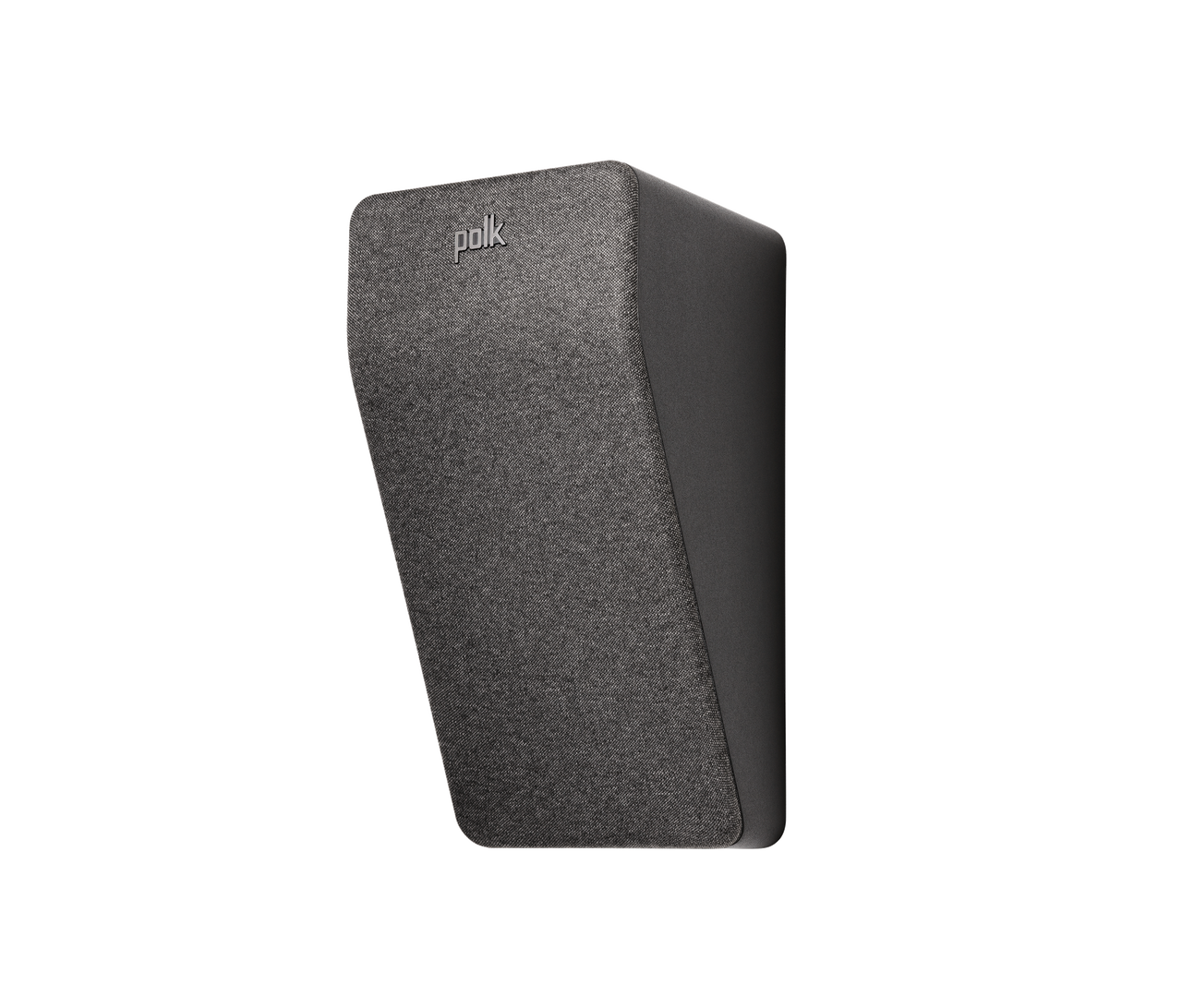 Boxă Polk Audio Reserve R900HT neagră, vedere unghi stânga sus, grilaj frontal vizibil pentru Dolby Atmos.