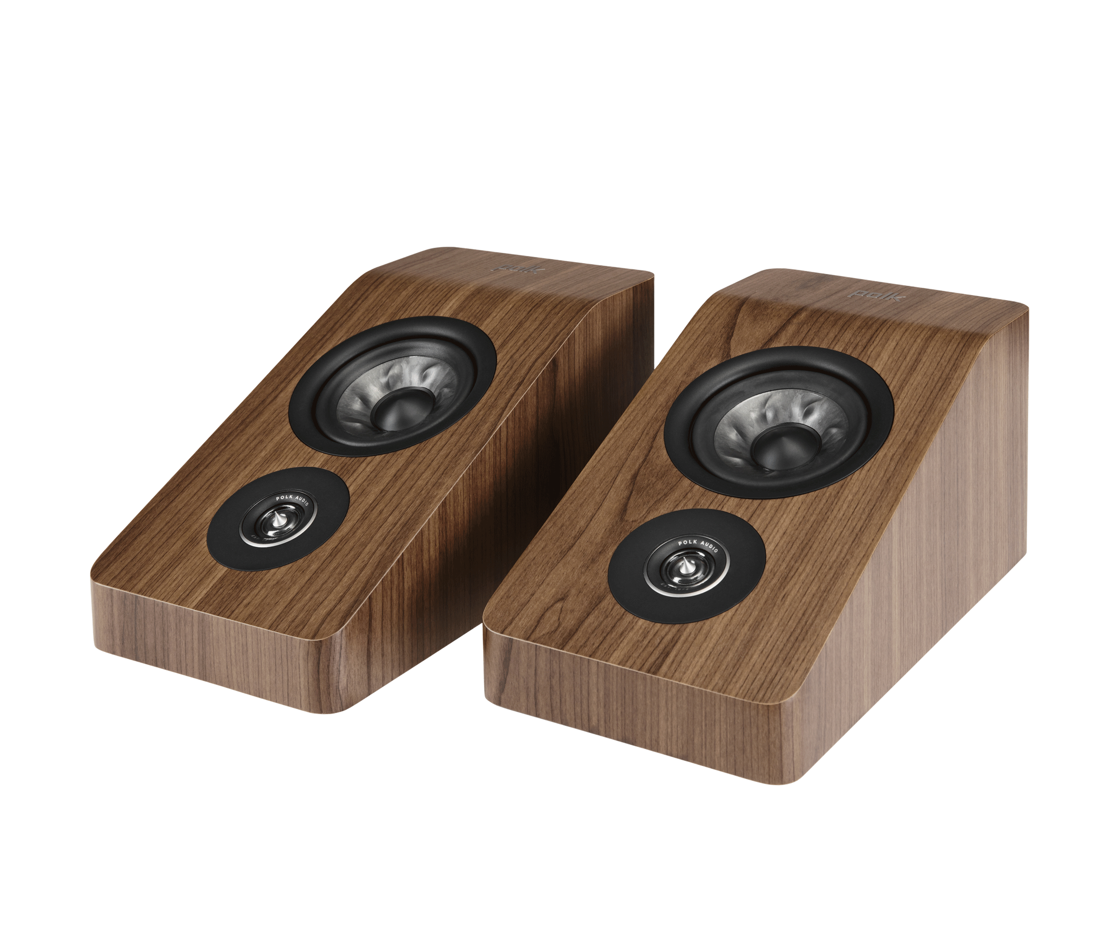 Boxe Polk Audio Reserve R900HT maro, vedere din unghi stânga, difuzoare Dolby Atmos vizibile.