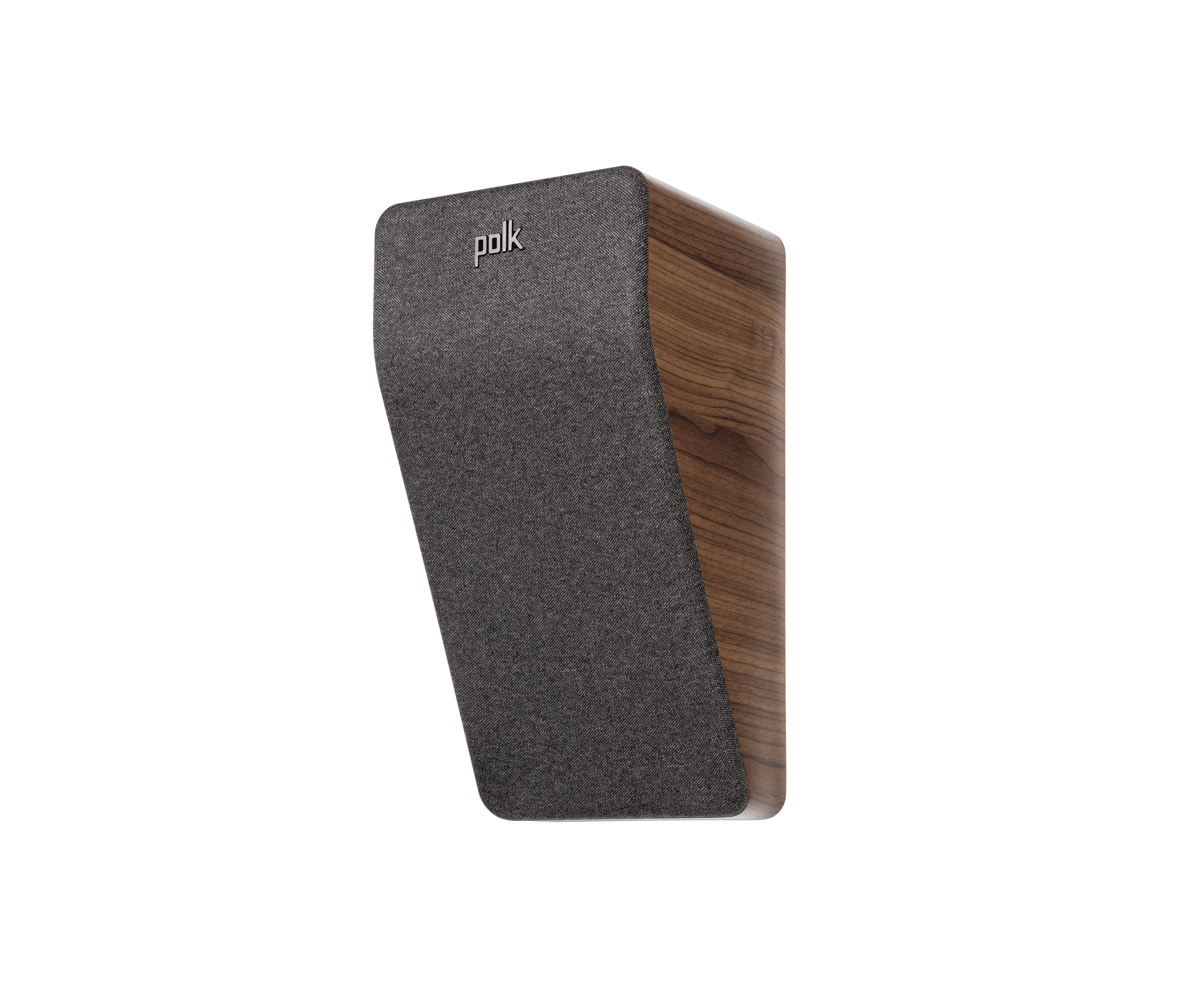 Polk Audio Reserve R900HT, vedere din unghi stânga sus, culoare maro, grilaj frontal vizibil.