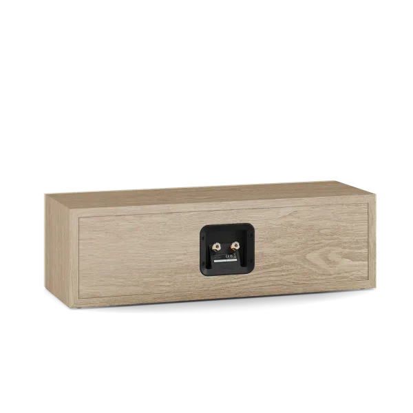 Dali Sonik Cinema boxă centru Natural Oak, vedere spate, panou conexiuni cu borne difuzor aurite.