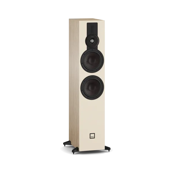 Boxă de podea Dali Sonik 7 culoare stejar natural, vedere frontală, cu două woofere și un tweeter.