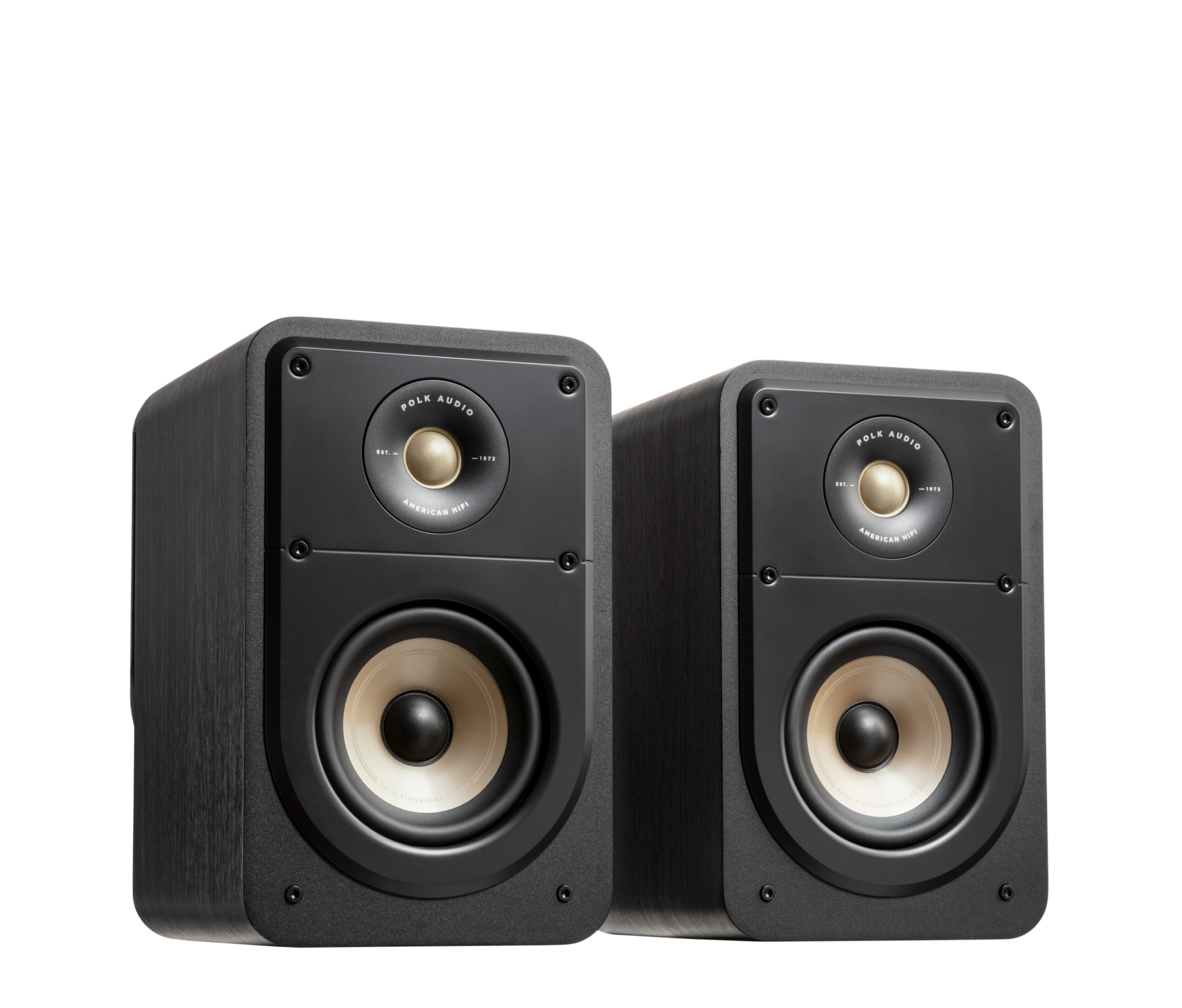 Boxe Polk Audio Signature Elite ES15 negre, vedere din unghi dreapta, difuzoare și tweeter vizibile.