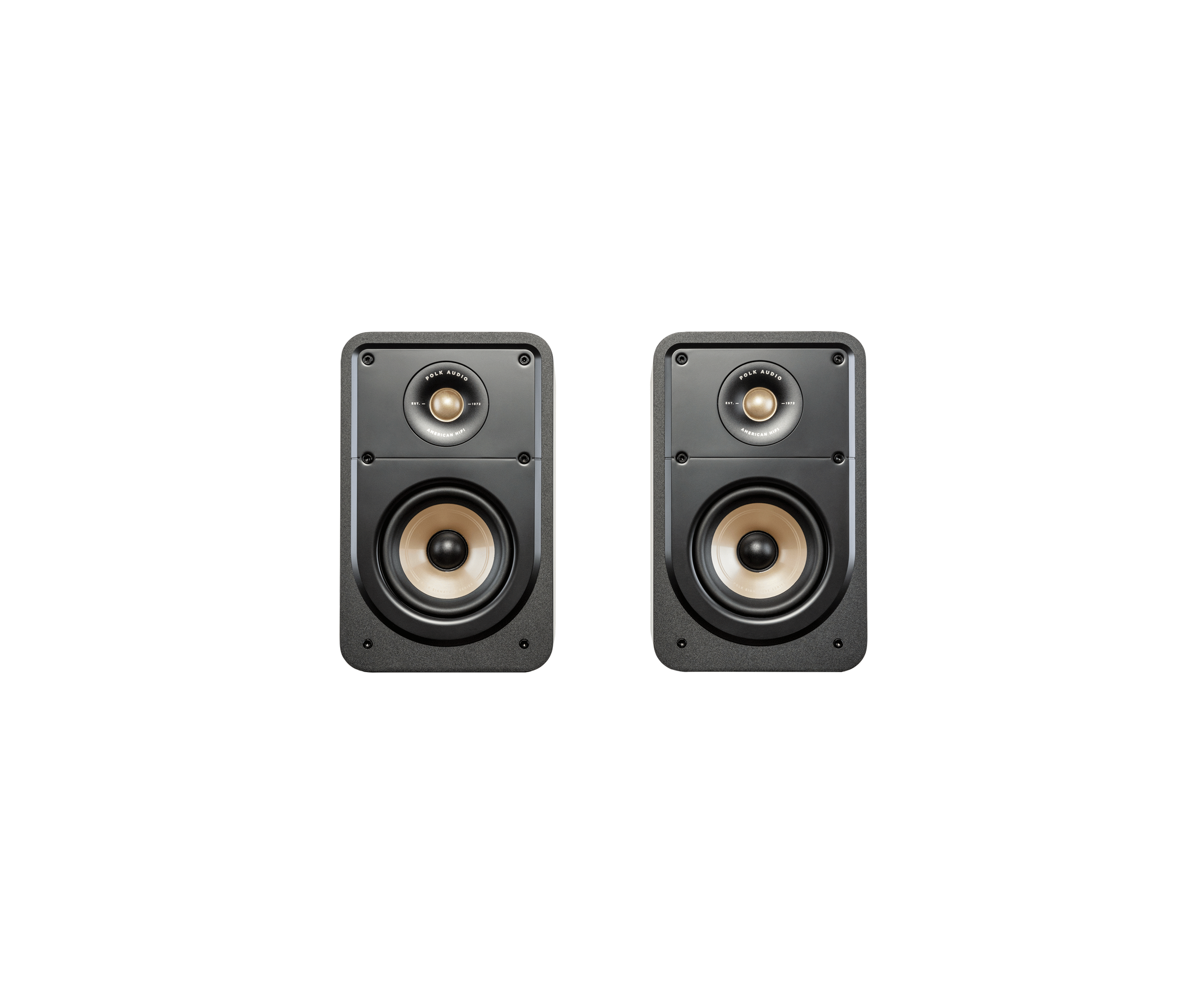 Boxe Polk Audio Signature Elite ES15, vedere frontală, culoare neagră, cu difuzoare și tweeter vizibile.