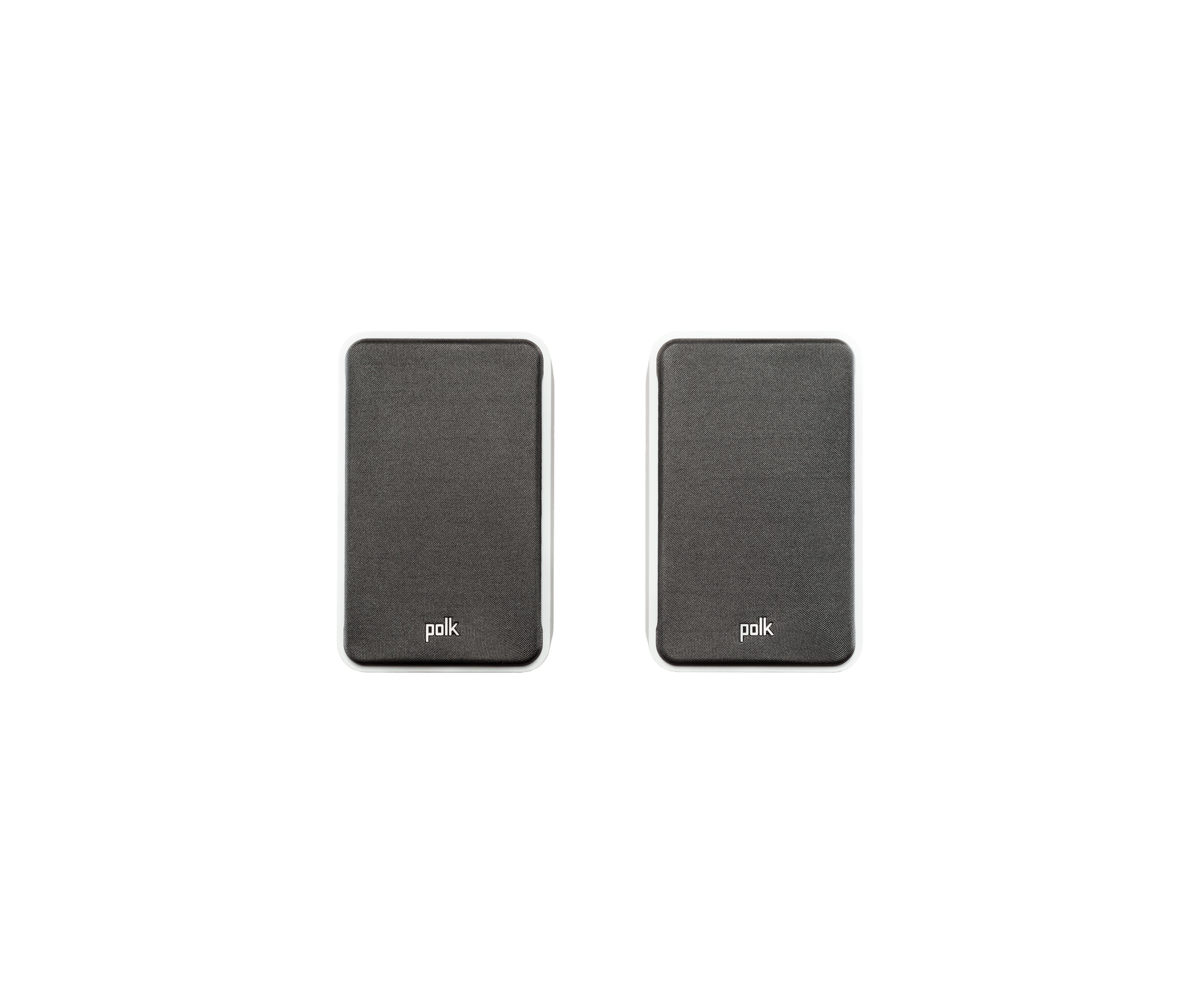 Boxe Polk Audio Signature Elite ES15, față cu grilaj, culoare albă. Ideal pentru sisteme audio de calitate.