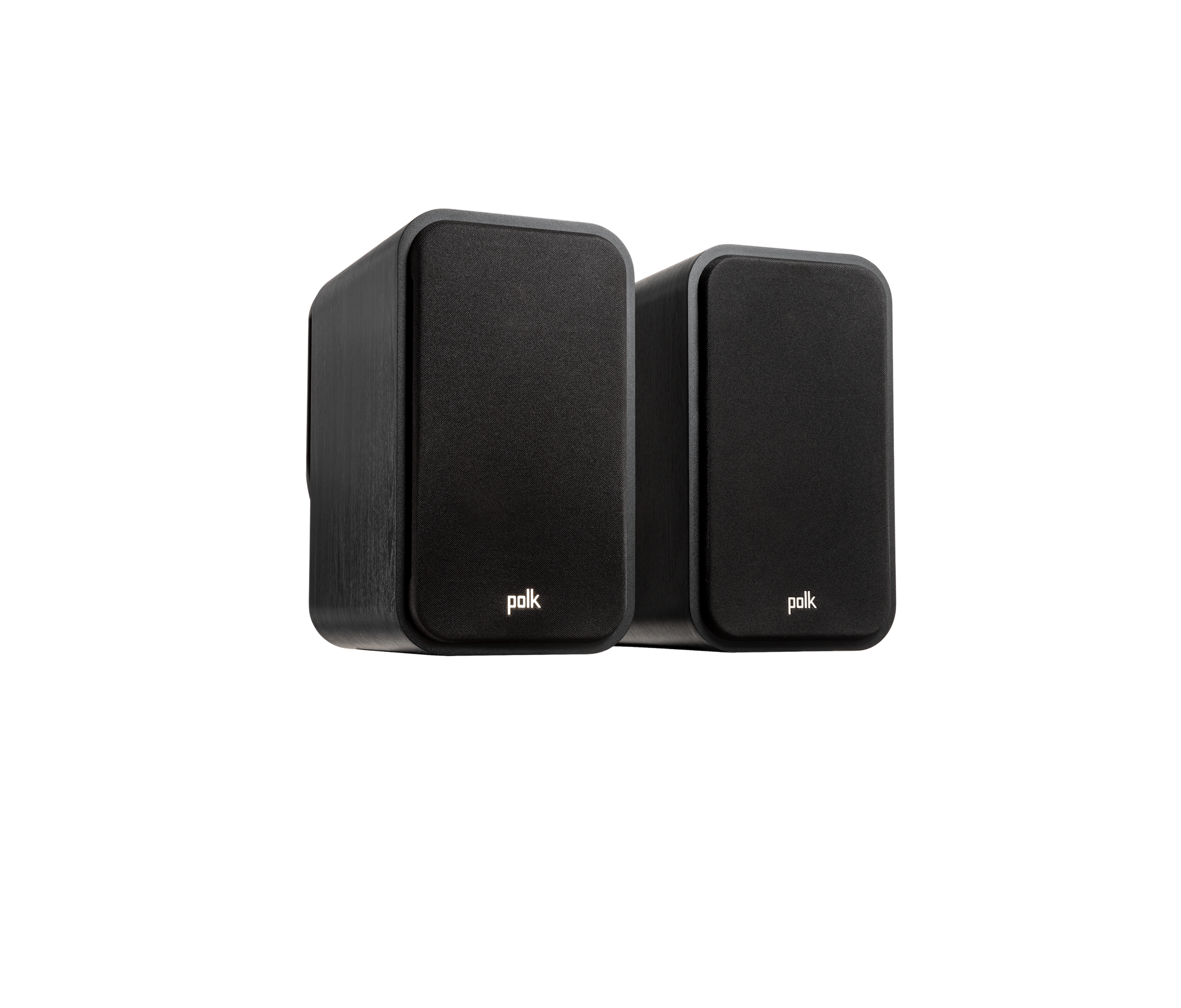Boxe Polk Audio Signature Elite ES20 negre, vedere din dreapta, grile frontale vizibile, pereche.