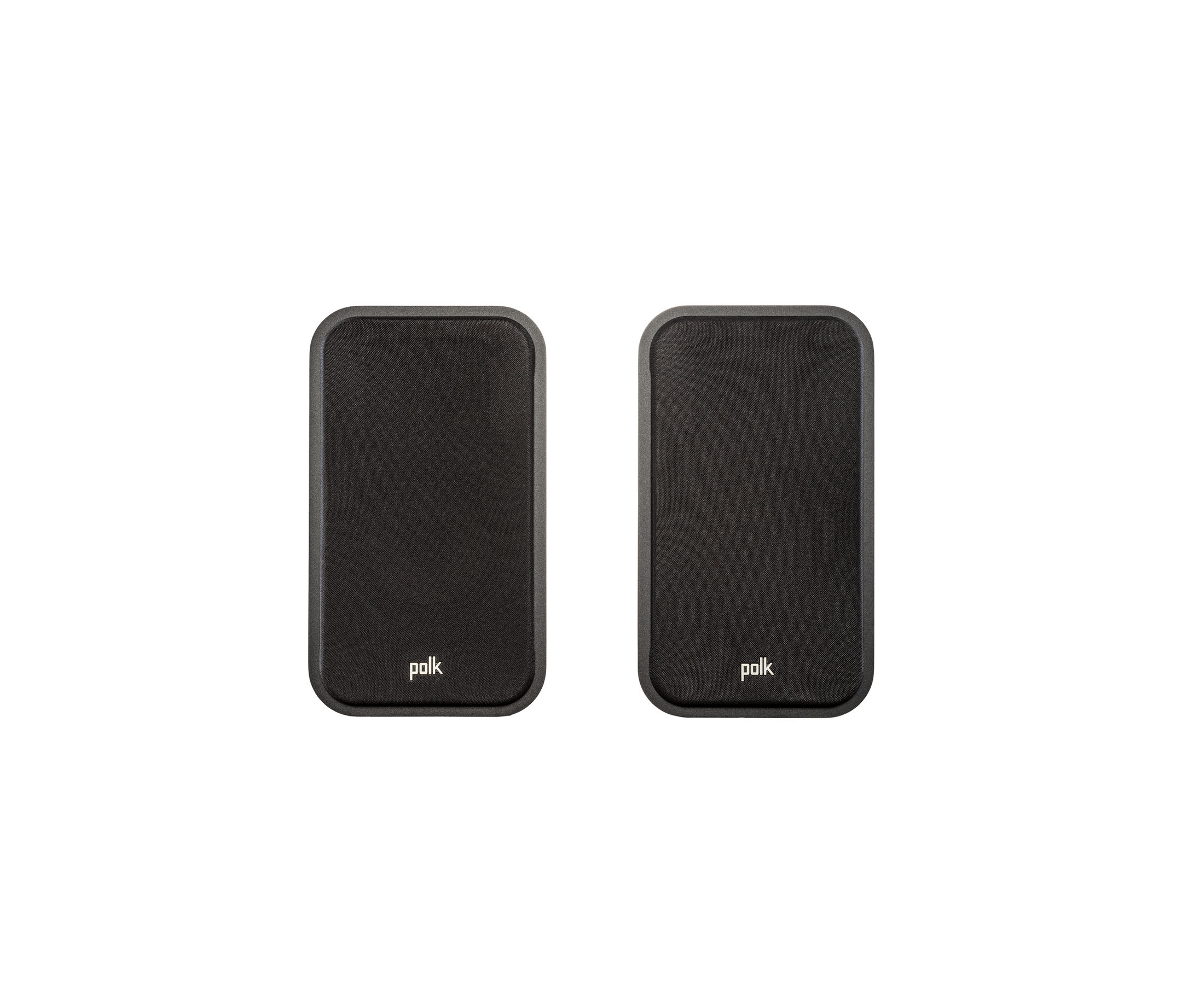 Boxe Polk Audio Signature Elite ES20 negre, vedere frontală cu grilaj, set complet, audio de raft.