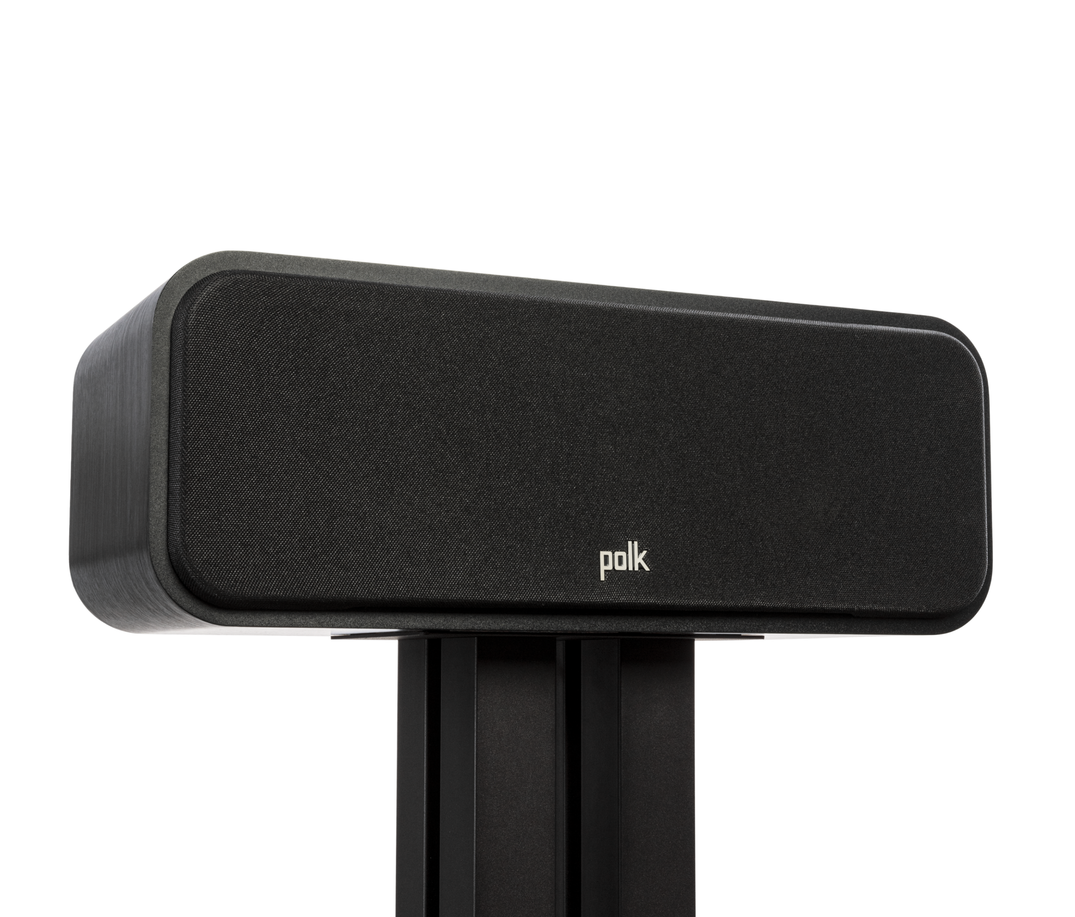 Boxa centru Polk Audio Signature Elite ES30, vedere frontală pe suport, culoare neagră, logo vizibil.#color_black
