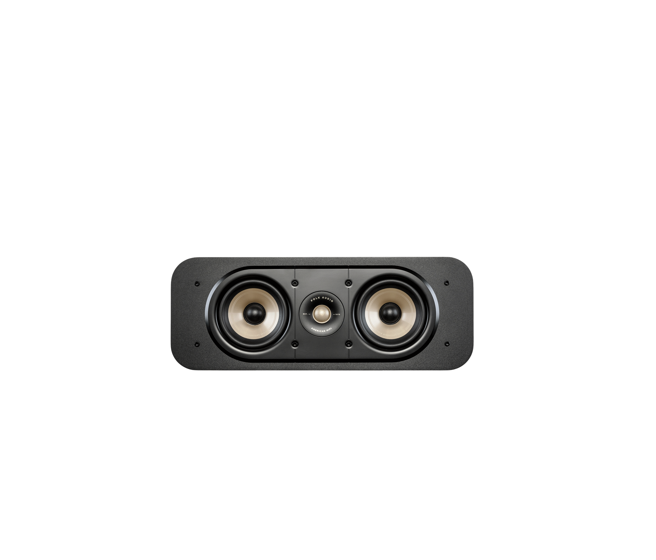 Boxa centru Polk Audio Signature Elite ES30, vedere frontală, culoare neagră, cu două woofere și un tweeter.
