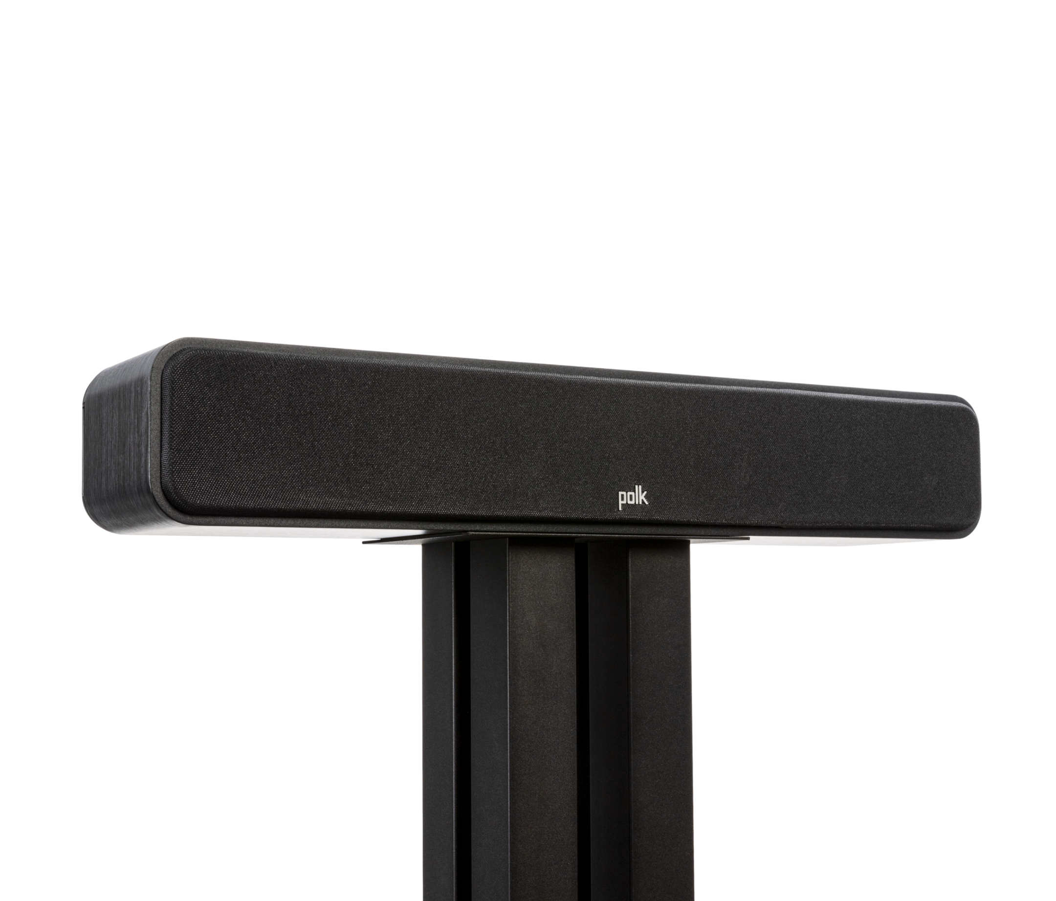 Boxa centru Polk Audio Signature Elite ES35, vedere frontală pe suport, culoare neagră, logo vizibil.