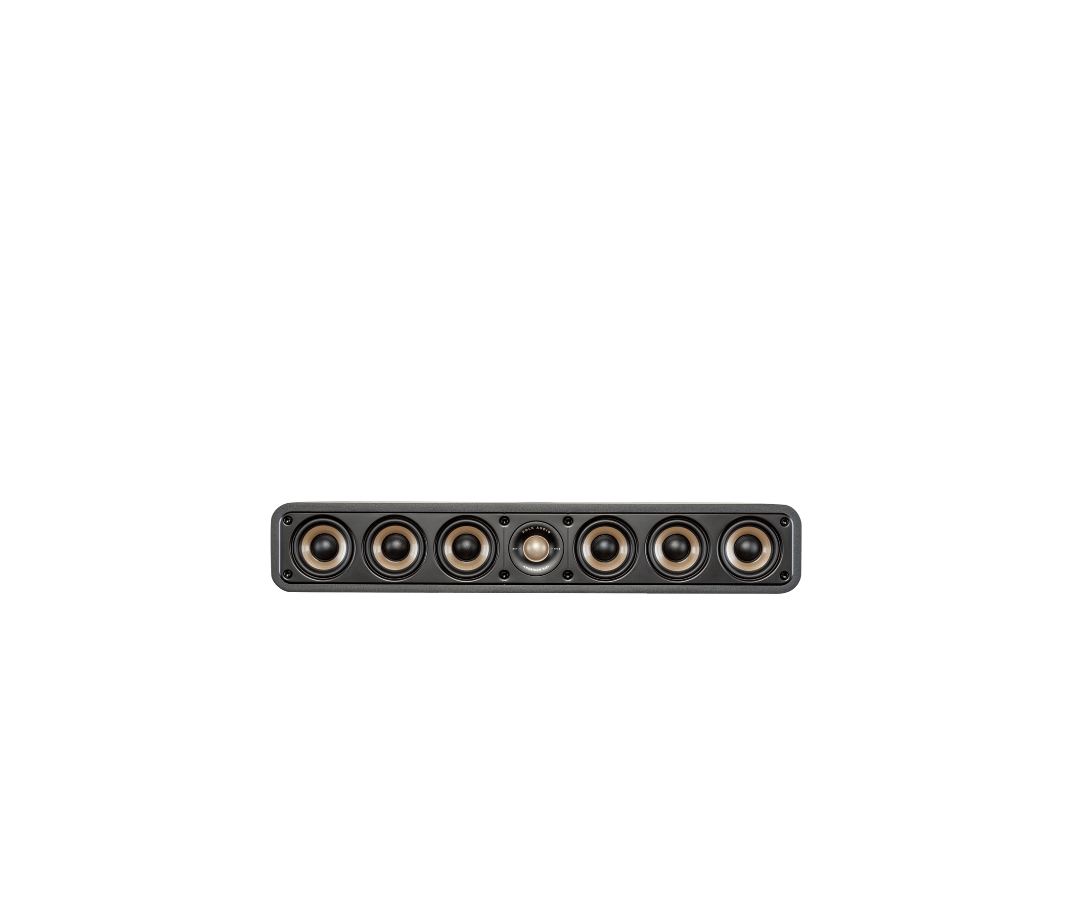 Boxa centru Polk Audio Signature Elite ES35, negru, vedere frontală, cu șapte difuzoare vizibile pentru sunet clar.#color_black