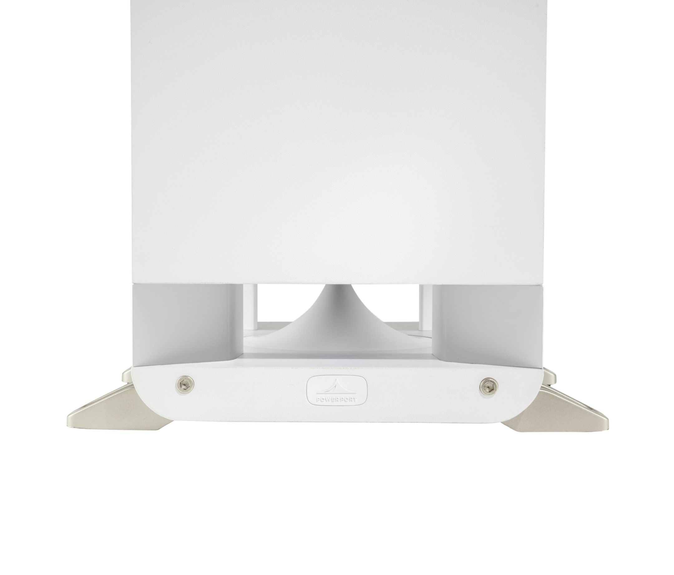 Polk Audio Signature Elite ES50 alb, vedere de jos. Detalii Power Port și suport stabil pentru podea.