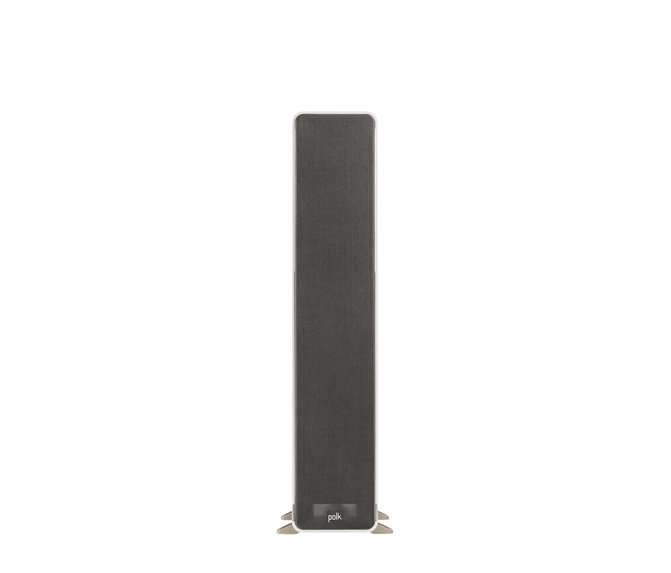 Boxă de podea Polk Audio Signature Elite ES50, vedere frontală, grilaj negru, culoare albă.