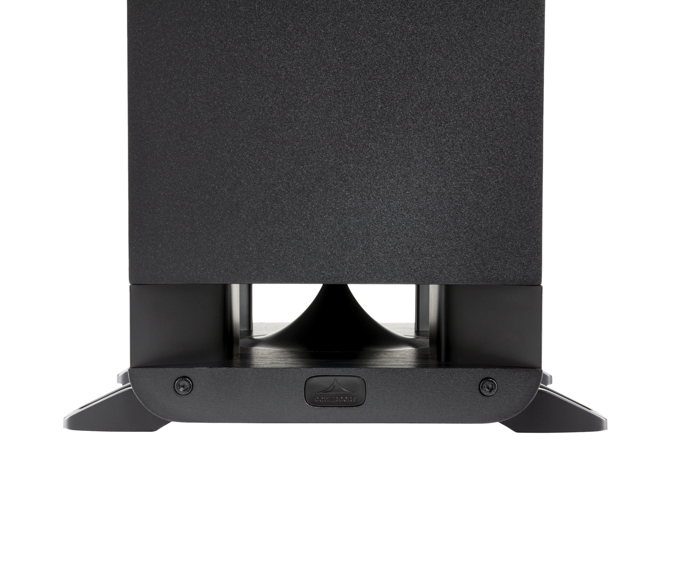 Polk Audio Signature Elite ES50, vedere de jos, culoare neagră, detalii suport și port bass reflex vizibile.