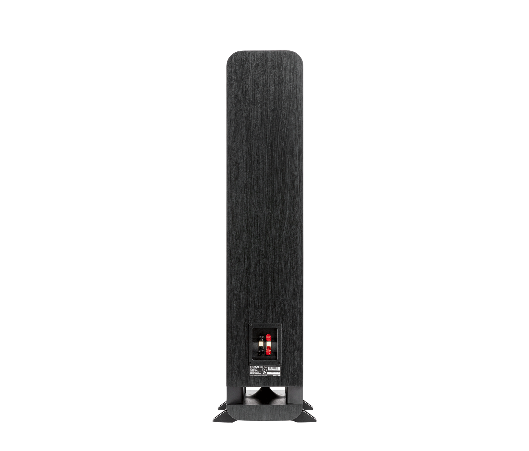 Polk Audio Signature Elite ES55, vedere din spate, culoare neagră, cu terminale de conectare vizibile.