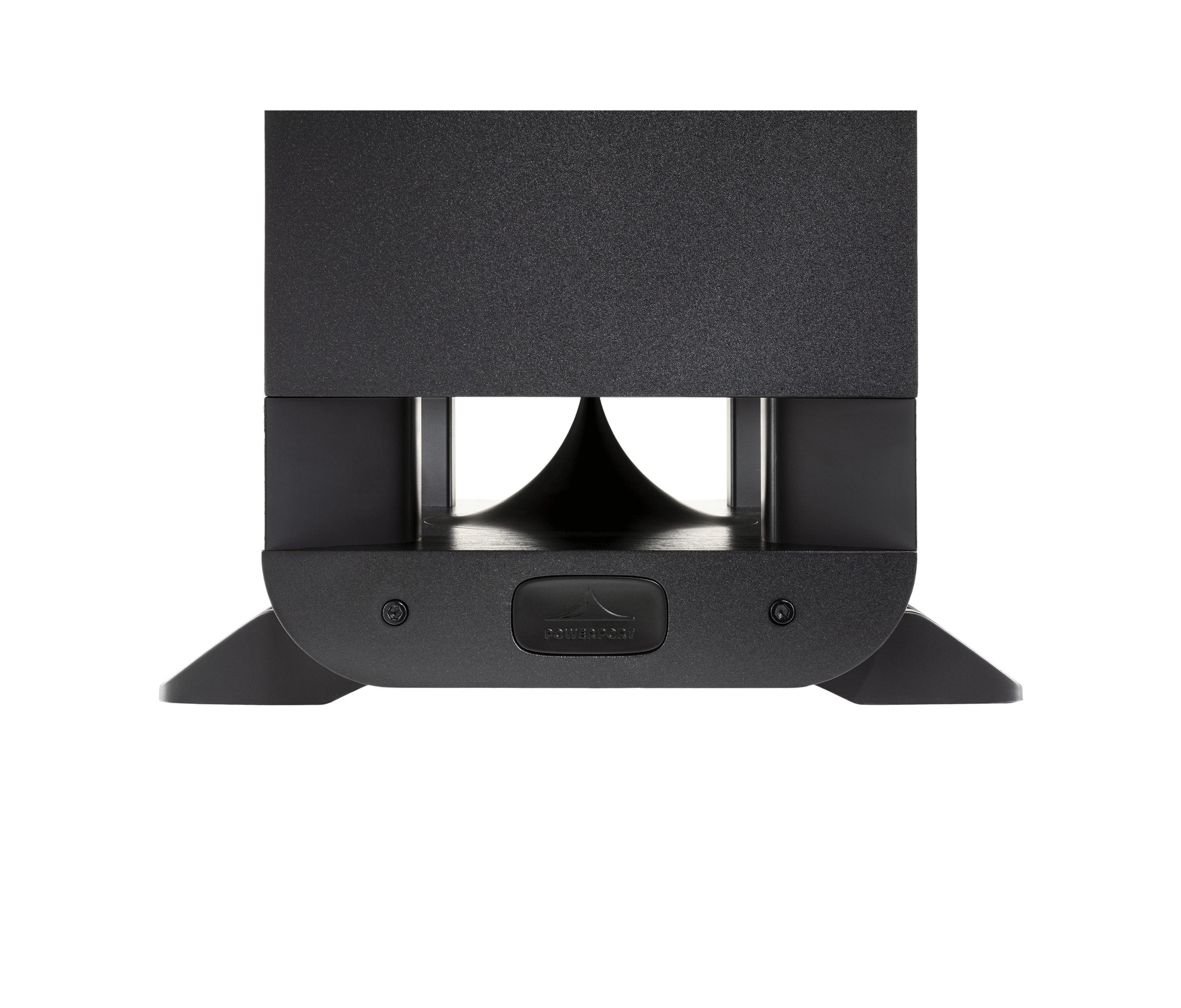 Polk Audio Signature Elite ES55, vedere de jos, culoare neagră, detalii port bass reflex și suport stabil.