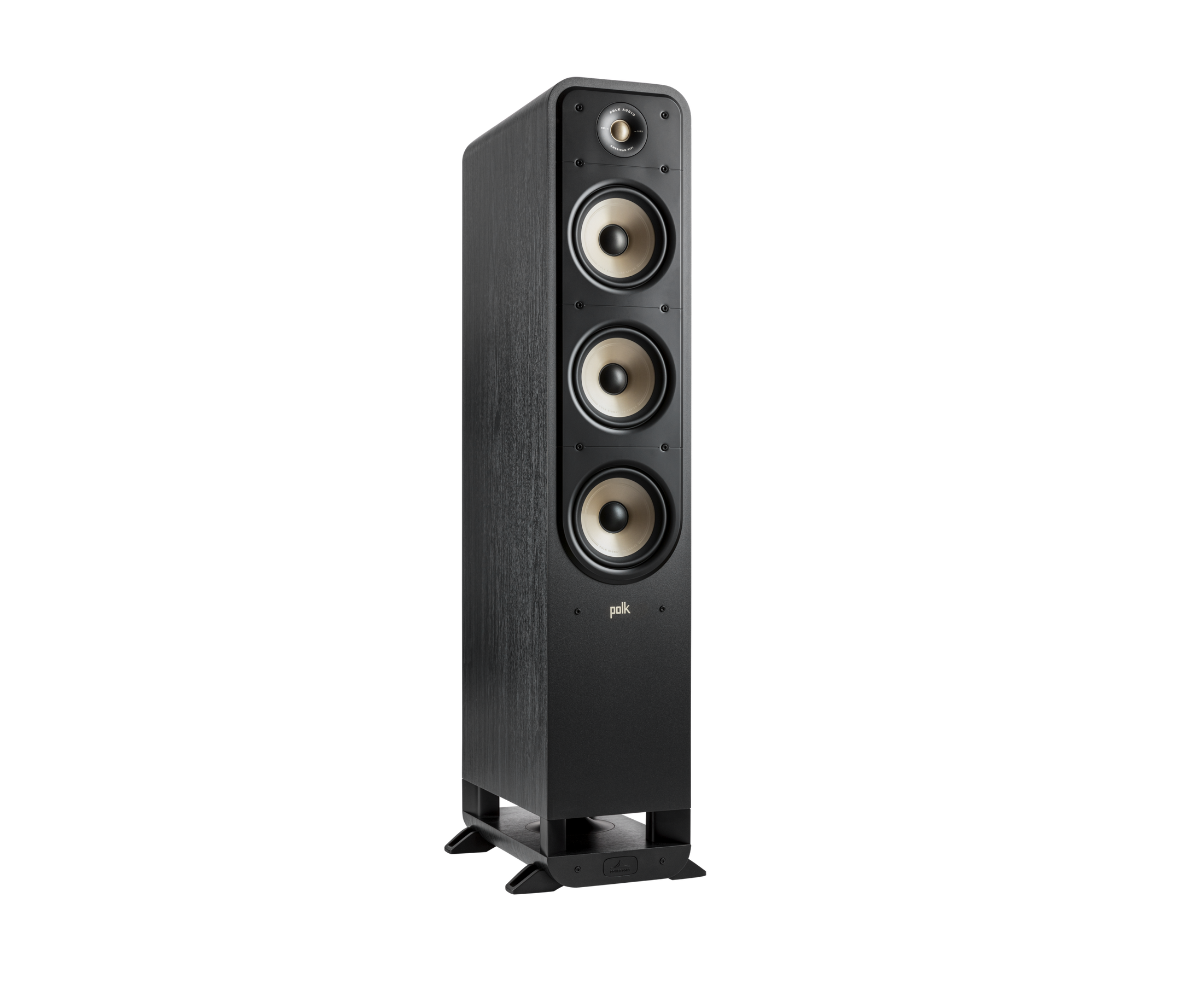 Boxa de podea Polk Audio Signature Elite ES60, negru, vedere din dreapta, cu trei difuzoare vizibile.