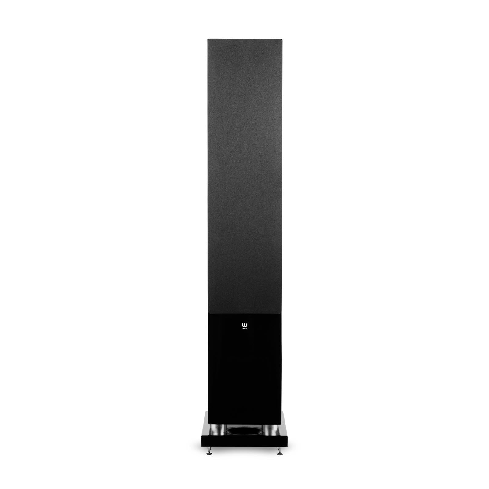 Boxa de podea Wilson Exclusive 10, vedere frontală, culoare Black High Gloss, detalii suport și logo vizibile.