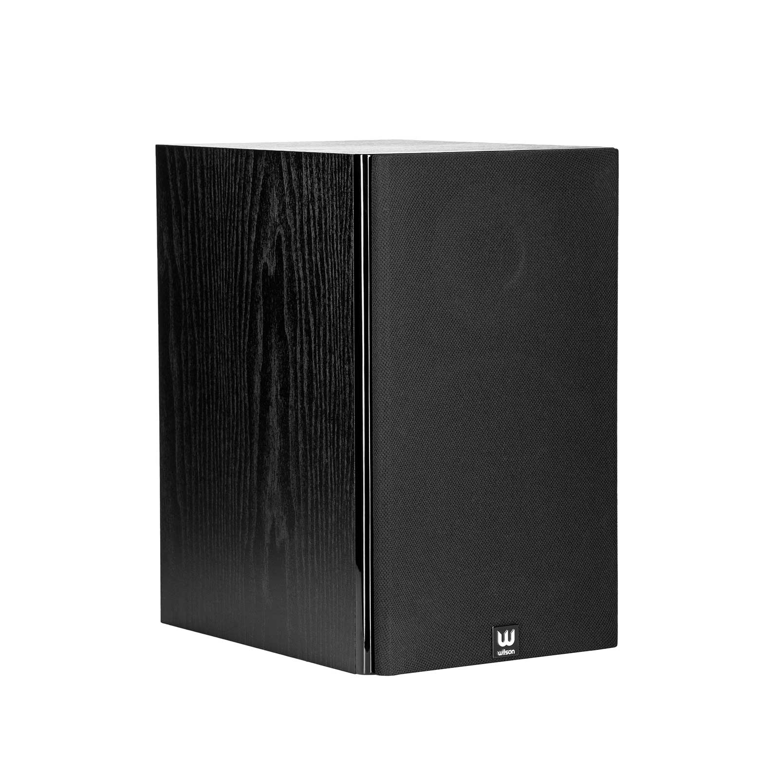 Boxă Wilson Raptor 3 neagră, vedere laterală. Finisaj lemn, grilaj frontal vizibil. Ideal pentru home theater.