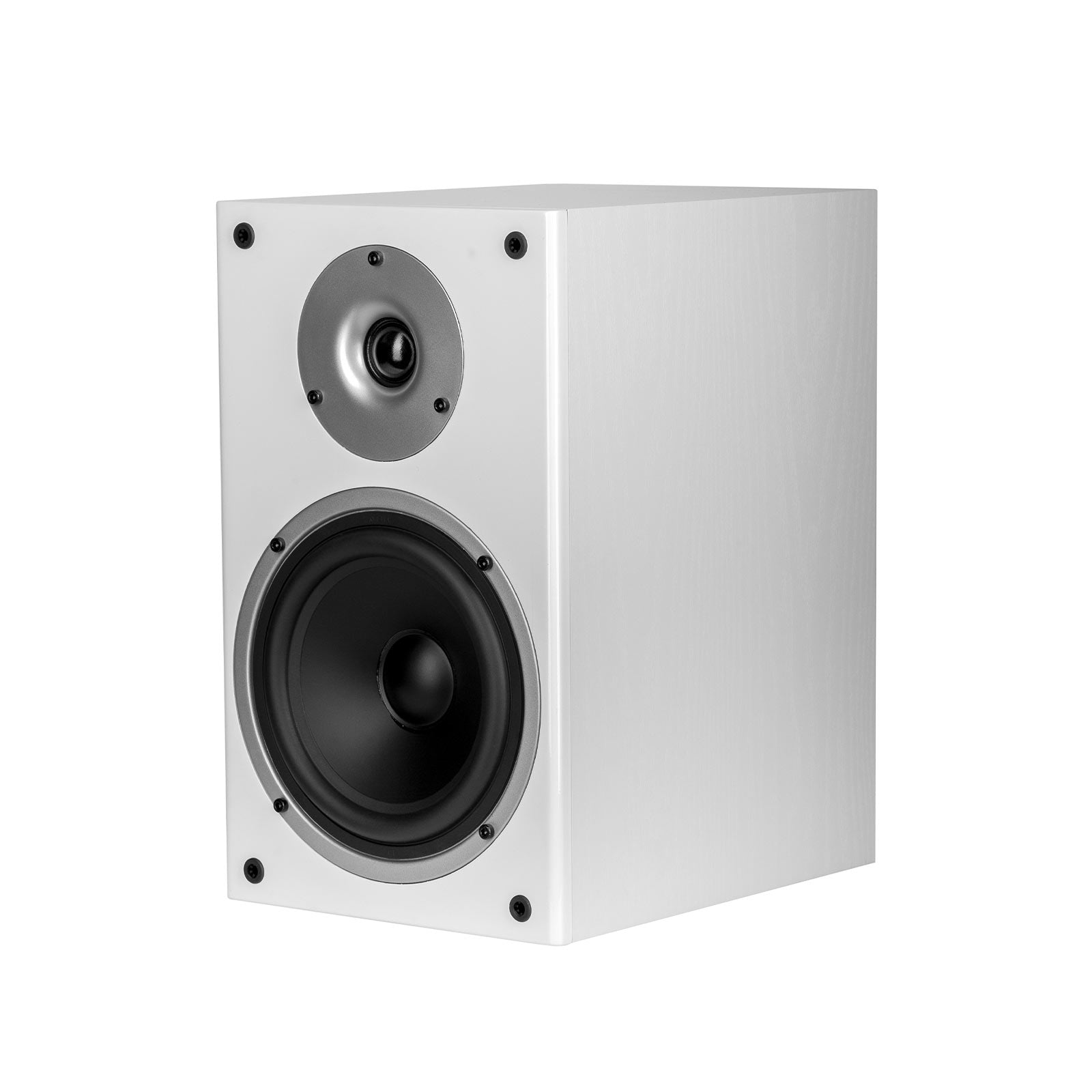 Wilson Raptor 3 alb, unghi lateral, vizibil difuzor mare și tweeter, finisaj neted, boxă raft audio.