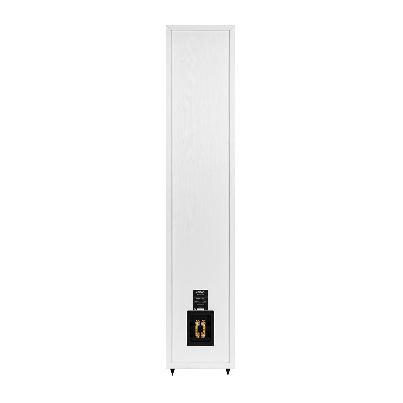 Spatele boxei Wilson Raptor 9 Max White, cu conectori aurii vizibili și panou de conectare.