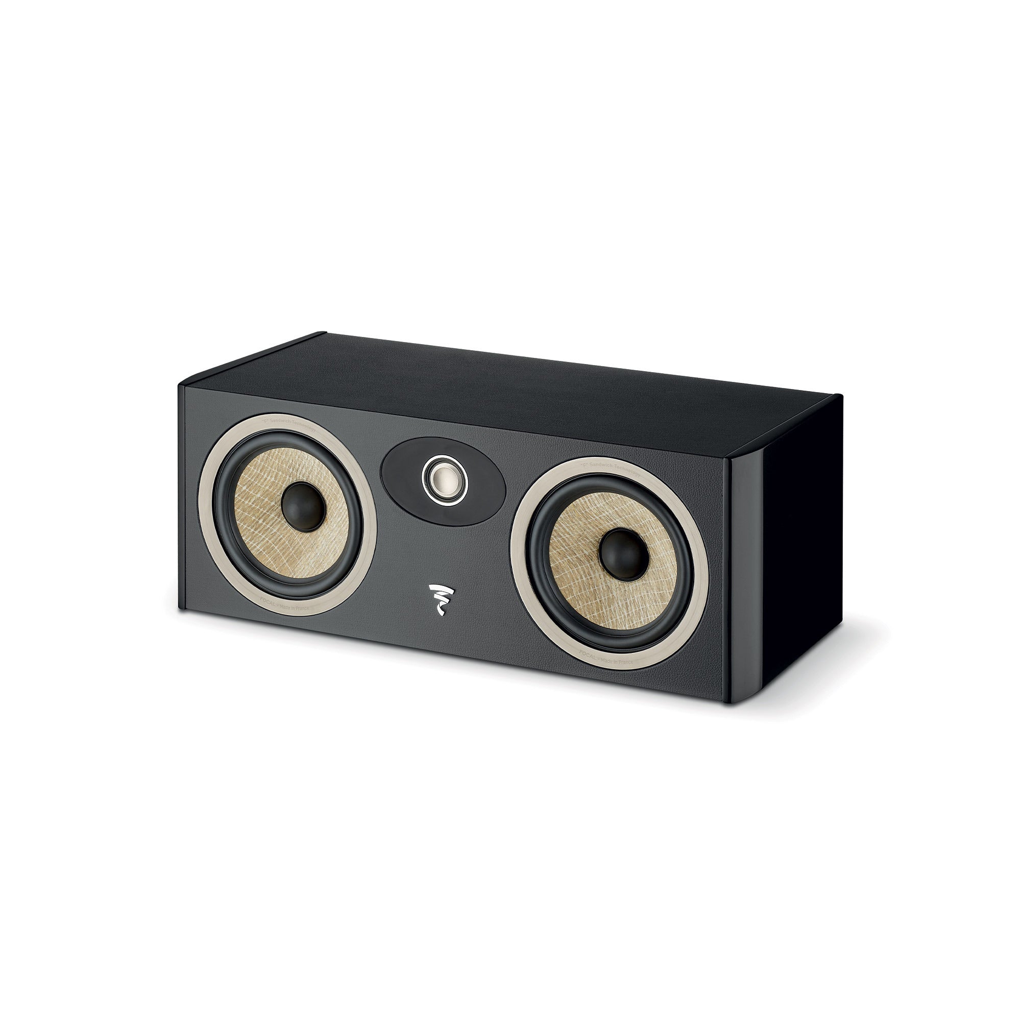 Boxa centru Focal ARIA EVO X CENTER, vedere frontală, culoare neagră, cu două difuzoare și un tweeter central.#color_black