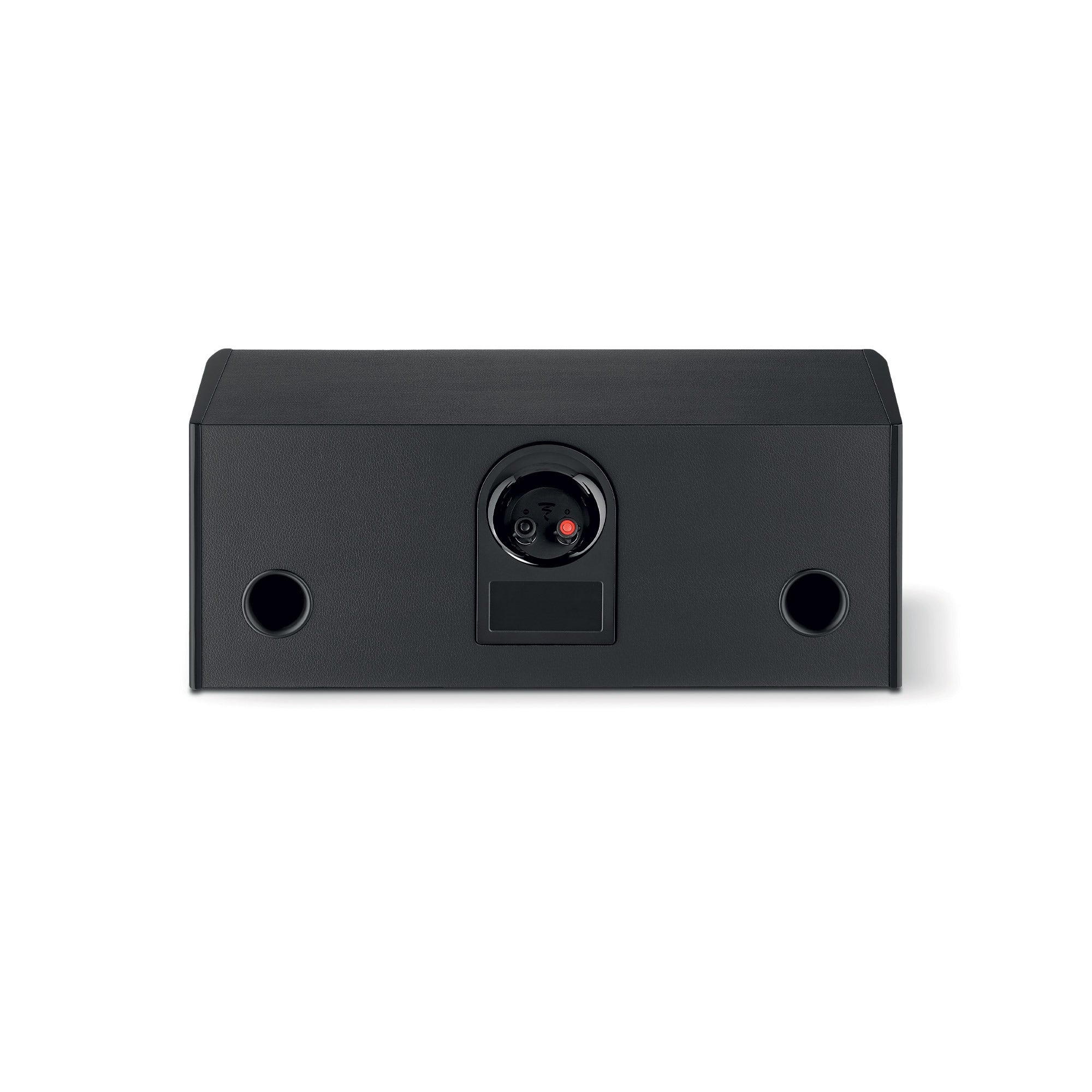 Spatele boxei Focal ARIA EVO X CENTER, culoare neagră, cu porturi de conectare vizibile și orificii bass reflex.