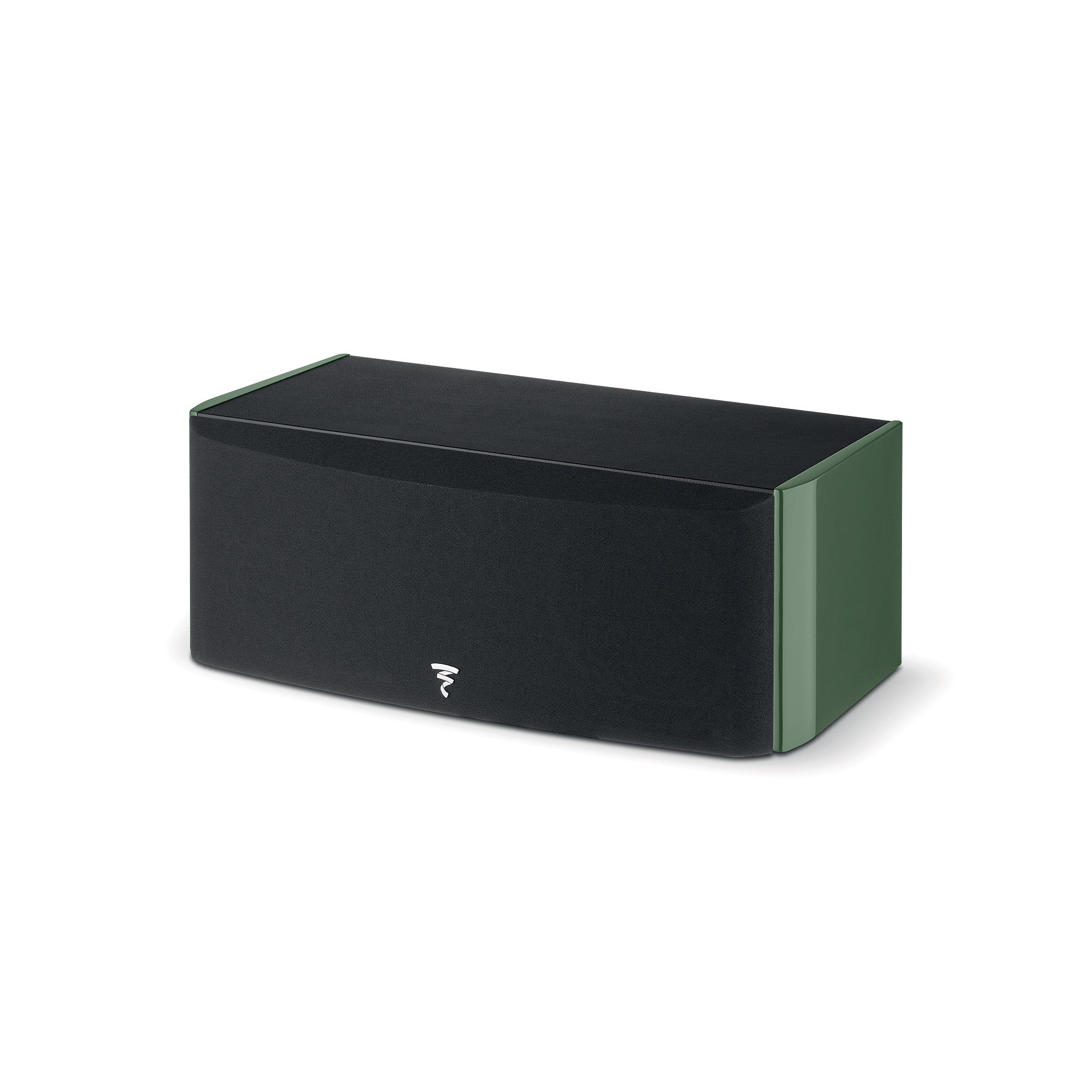 Boxa centru Focal ARIA EVO X, vedere frontală, culoare verde mușchi, grilaj negru, logo vizibil.