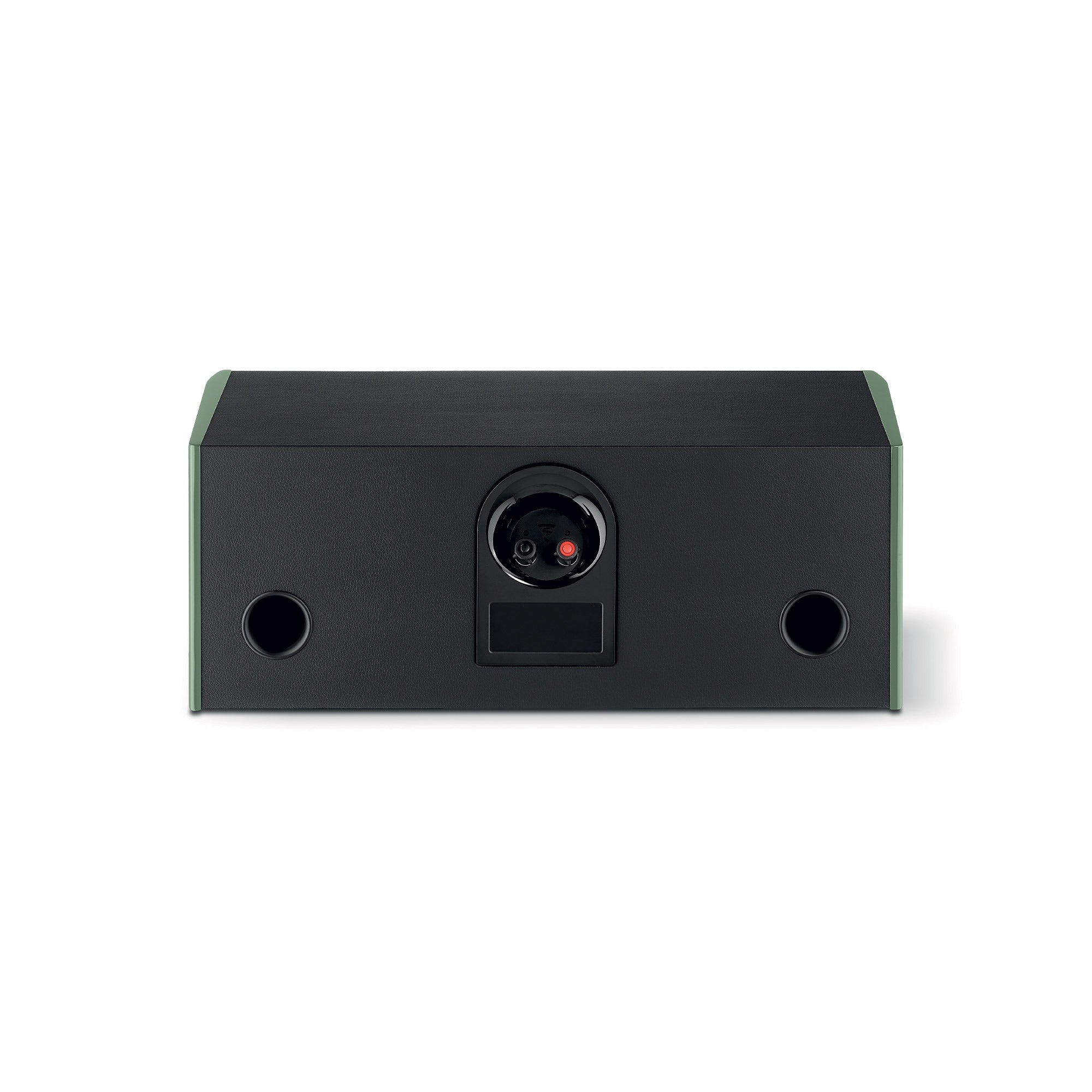 Spatele boxei Focal ARIA EVO X CENTER, culoare verde mușchi, cu porturi de conectare și orificii acustice.
