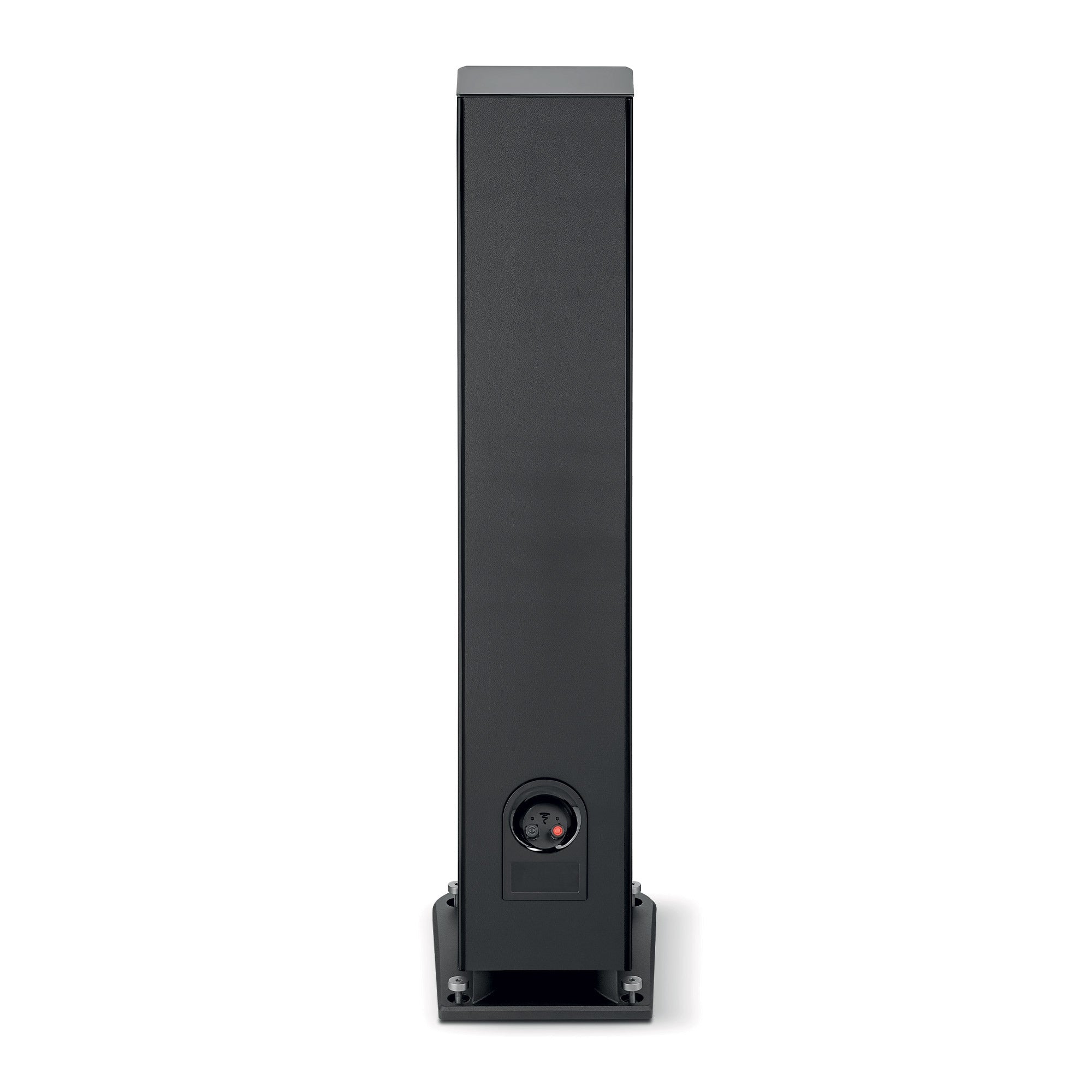 Focal ARIA EVO X N3 Boxe de podea, vedere din spate, culoare negru, conexiuni audio vizibile.