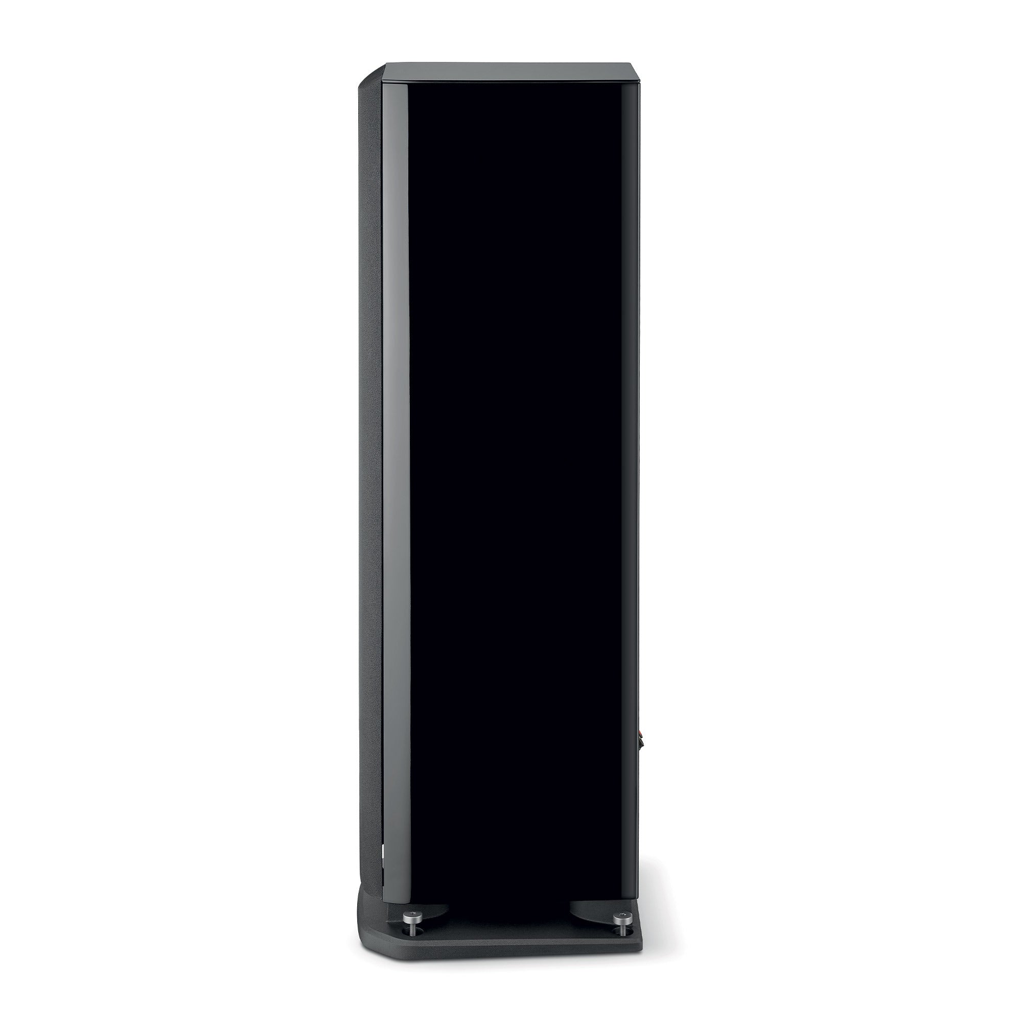 Boxa de podea Focal ARIA EVO X N3, profil lateral, negru lucios, cu bază stabilă și finisaj elegant.