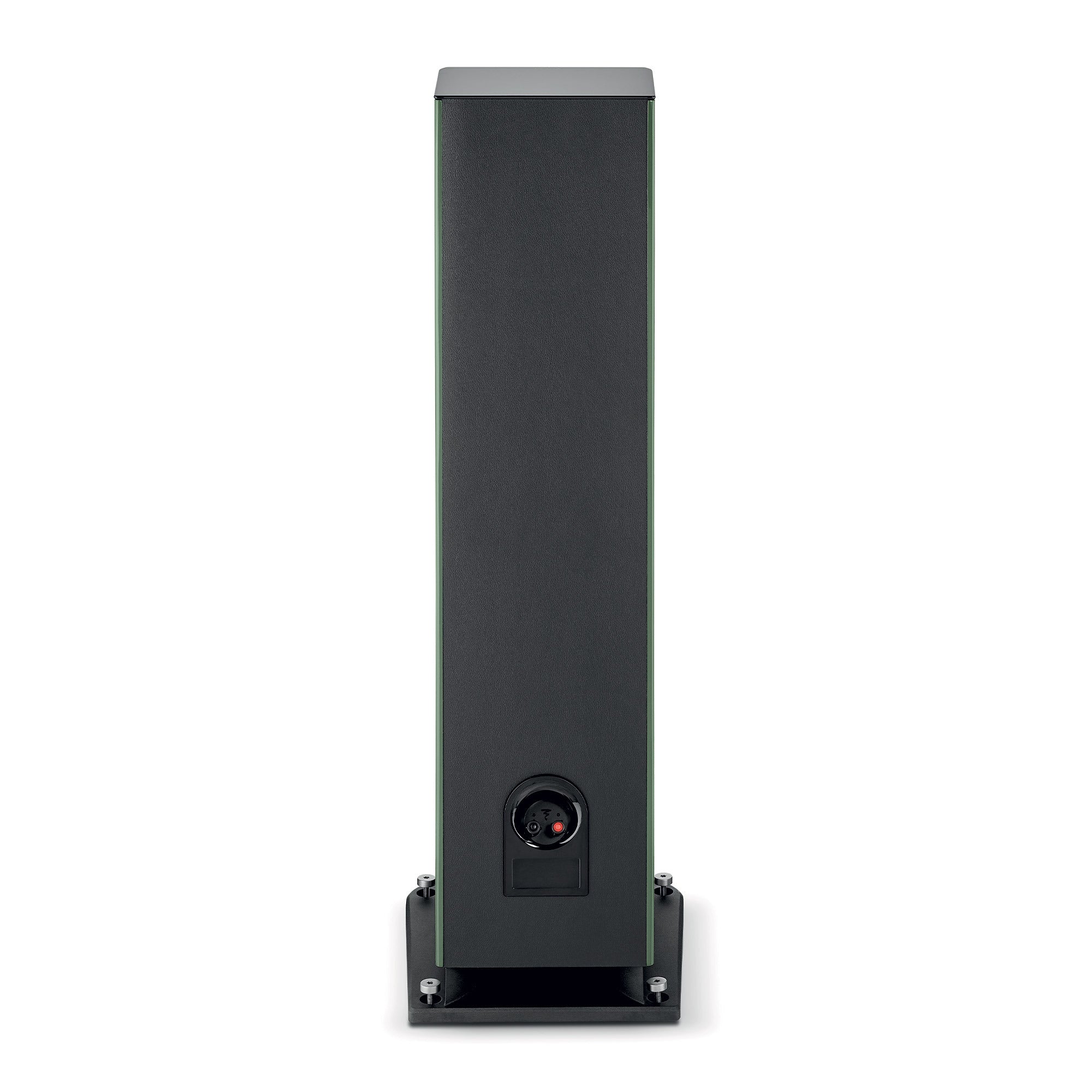 Focal ARIA EVO X N4 Boxe de podea, vedere din spate, culoare verde mușchi, conectori de cablu vizibili.