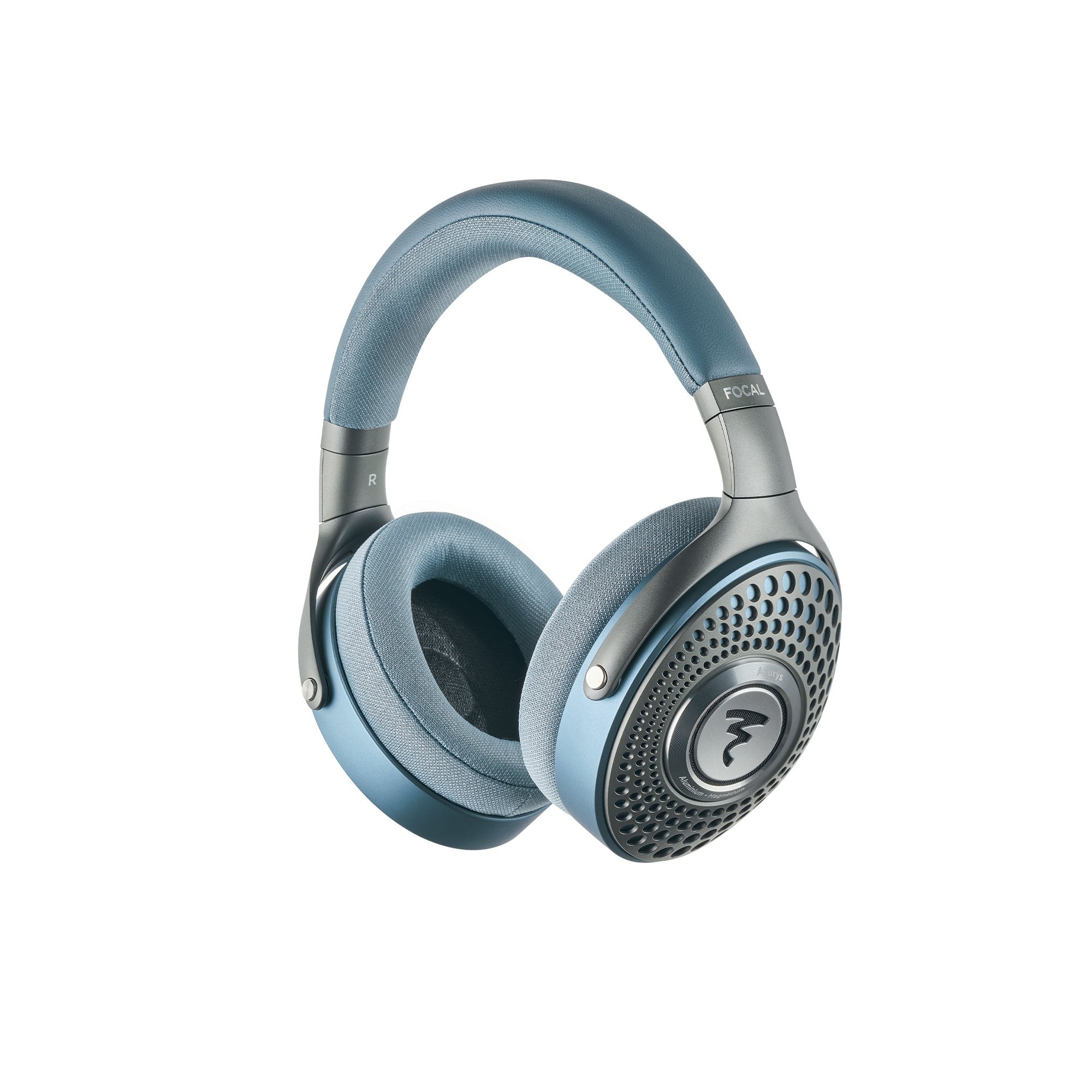 Căști Focal Azurys, vedere laterală, culoare albastră, cupe mari și bandă căptușită, model azurys_34_pack.#color_blue