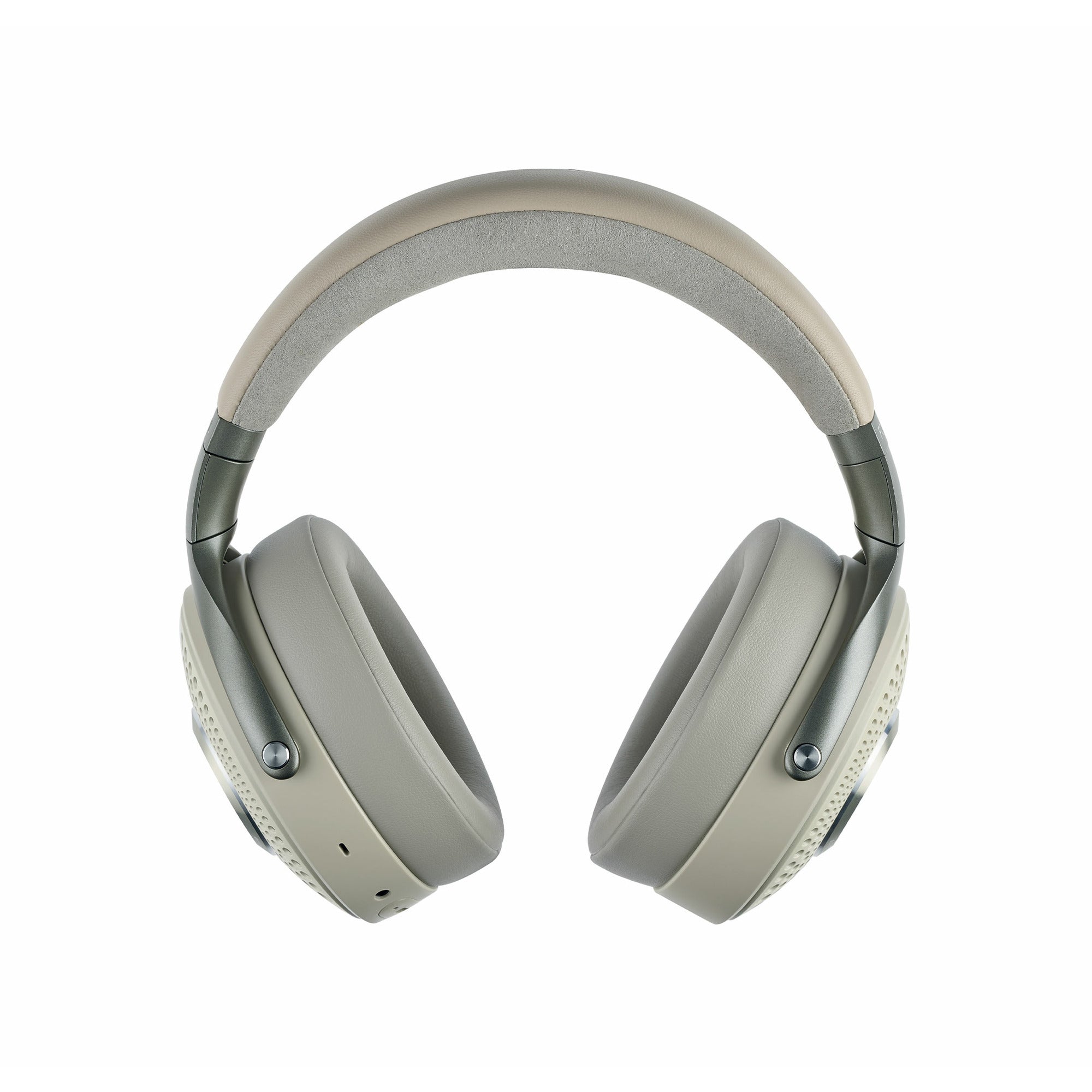 Focal Bathys Casti Bluetooth, culoare dune, vedere frontală. Pernițe mari, confortabile, bandă căptușită.