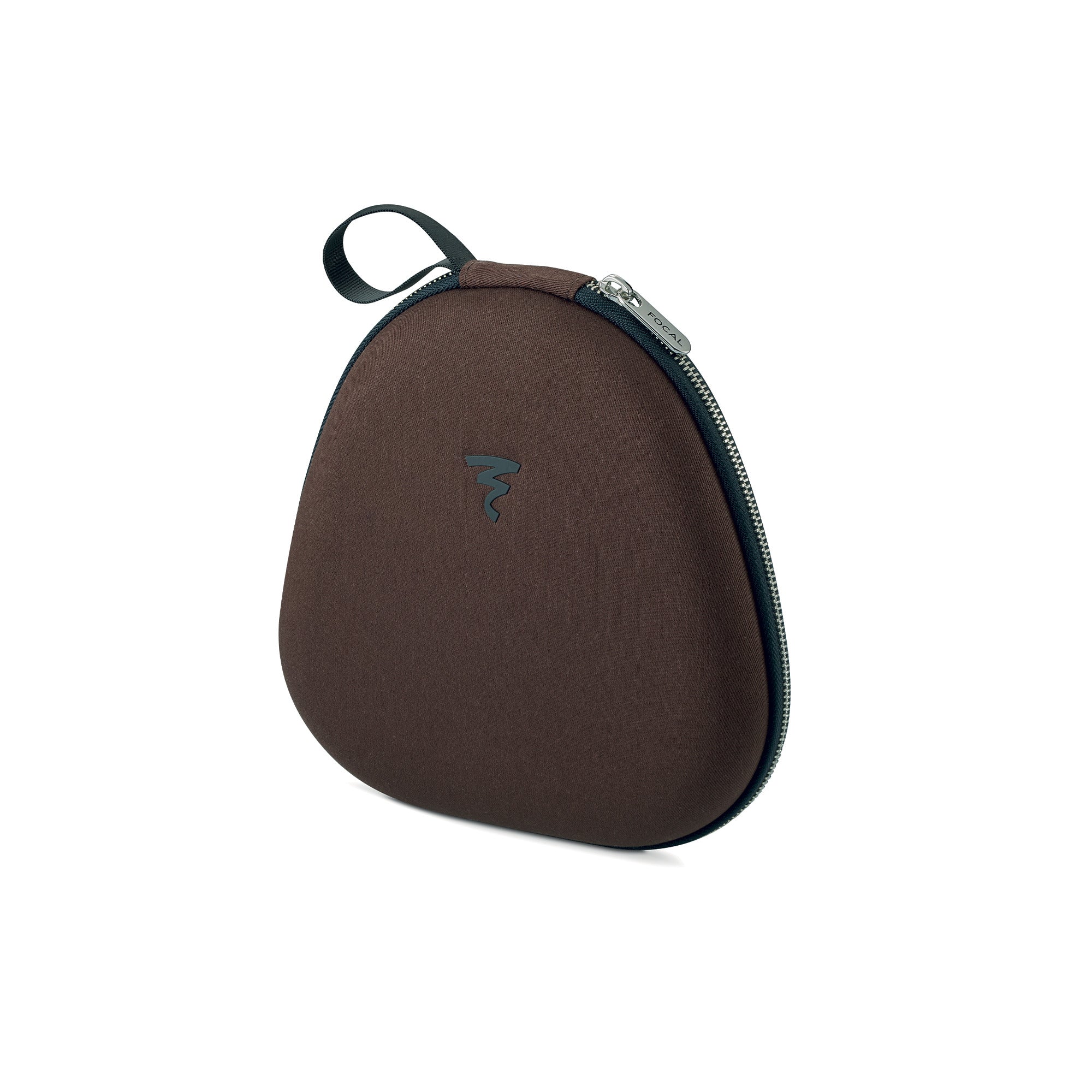 Carcasă maro pentru Focal Bathys MG, vedere laterală, cu fermoar metalic și logo vizibil. Ideală pentru protecție și transport.