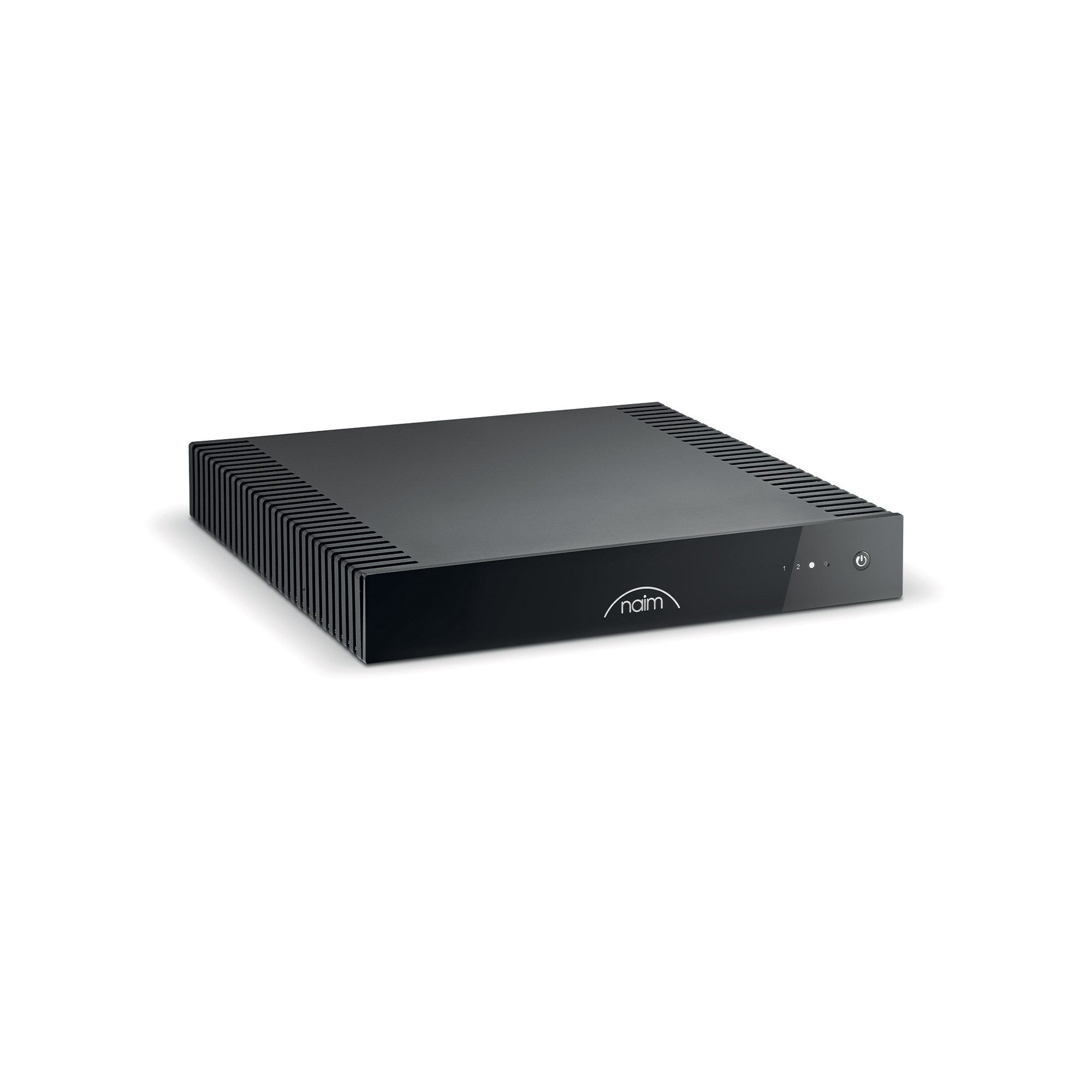 Amplificator Naim CI-UNITI 102, vedere din față, negru, cu logo Naim, buton de pornire și indicatori LED.