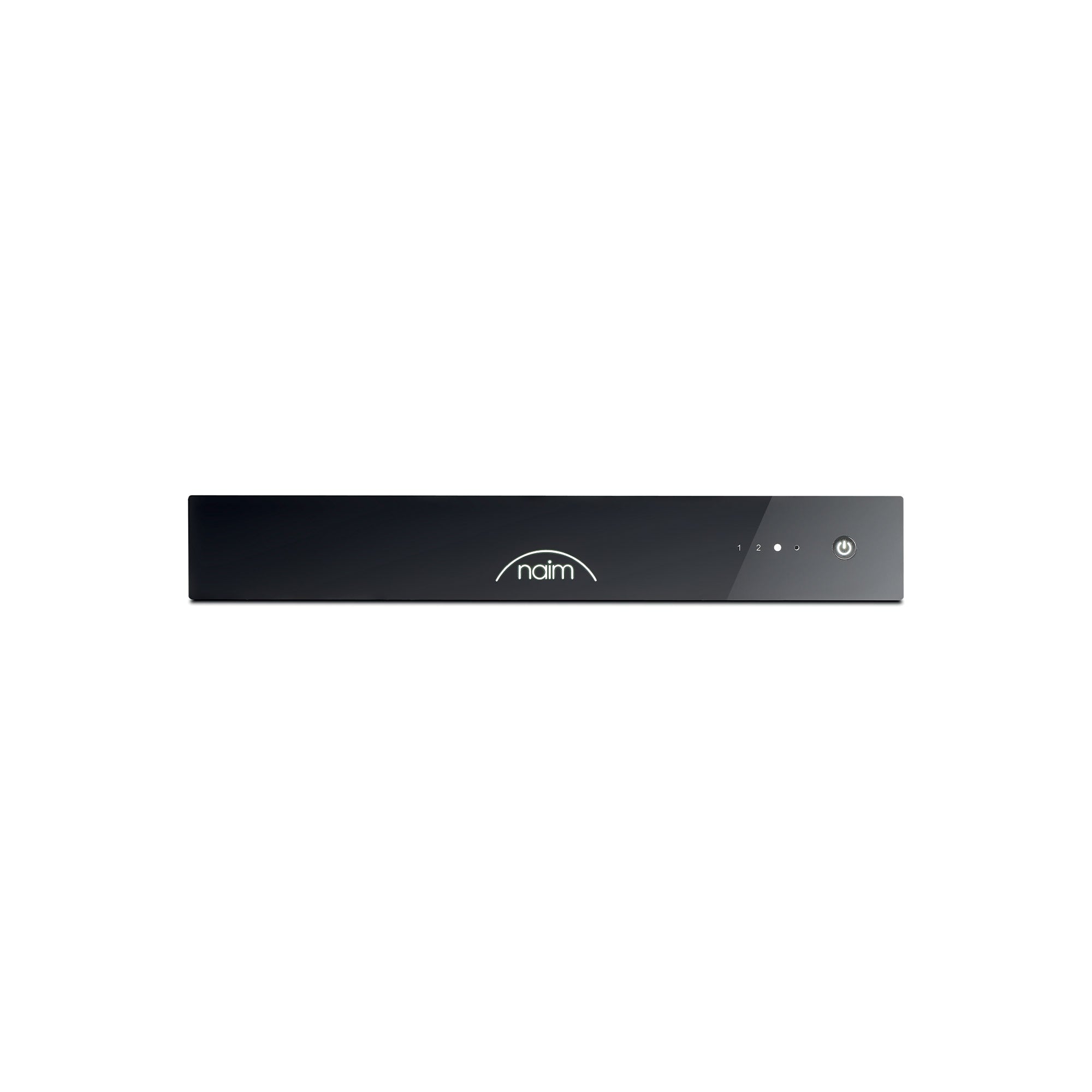 Naim CI-UNITI 102 Amplificator, vedere frontală, negru, logo Naim central, buton pornire dreapta.