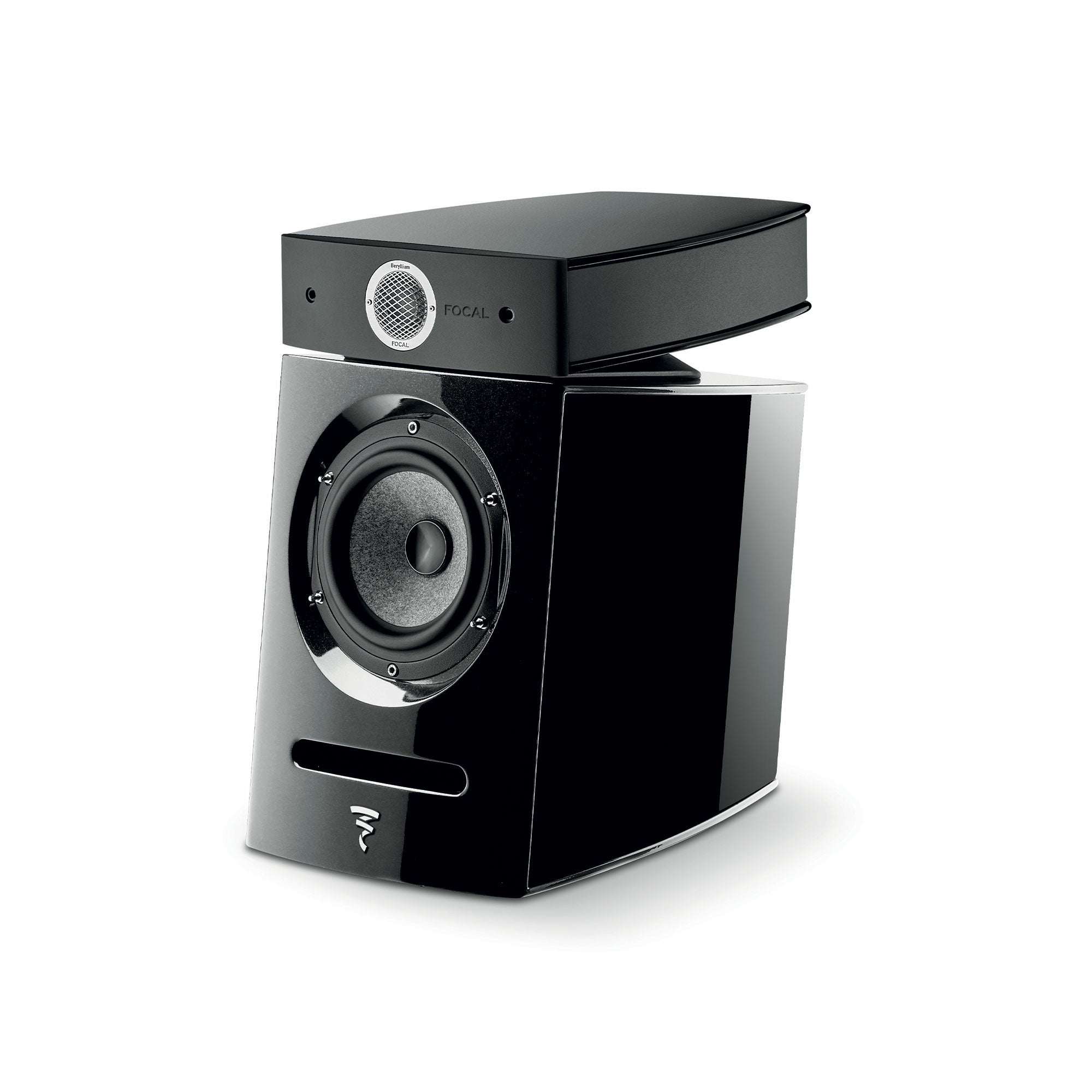 Focal Diablo Utopia Colour Evo, vedere din unghi de 34°, culoare neagră, difuzor frontal și tweeter vizibile.