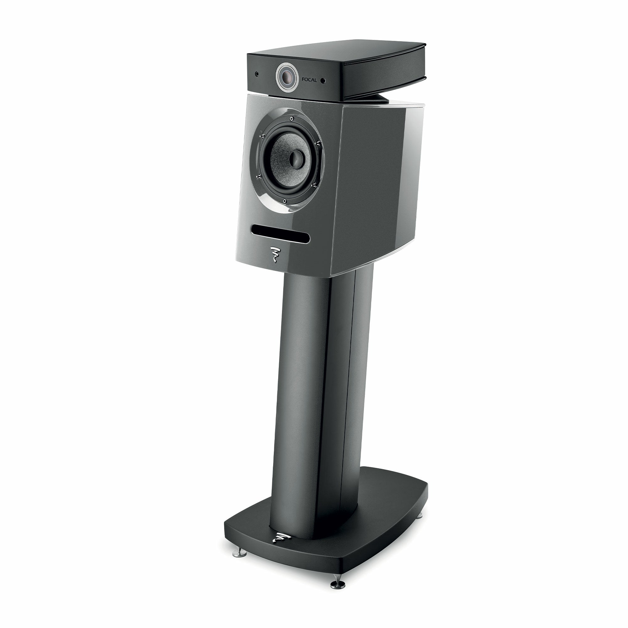 Boxă Focal Diablo Utopia Colour Evo, vedere laterală, culoare gri, suport integrat, difuzor vizibil.