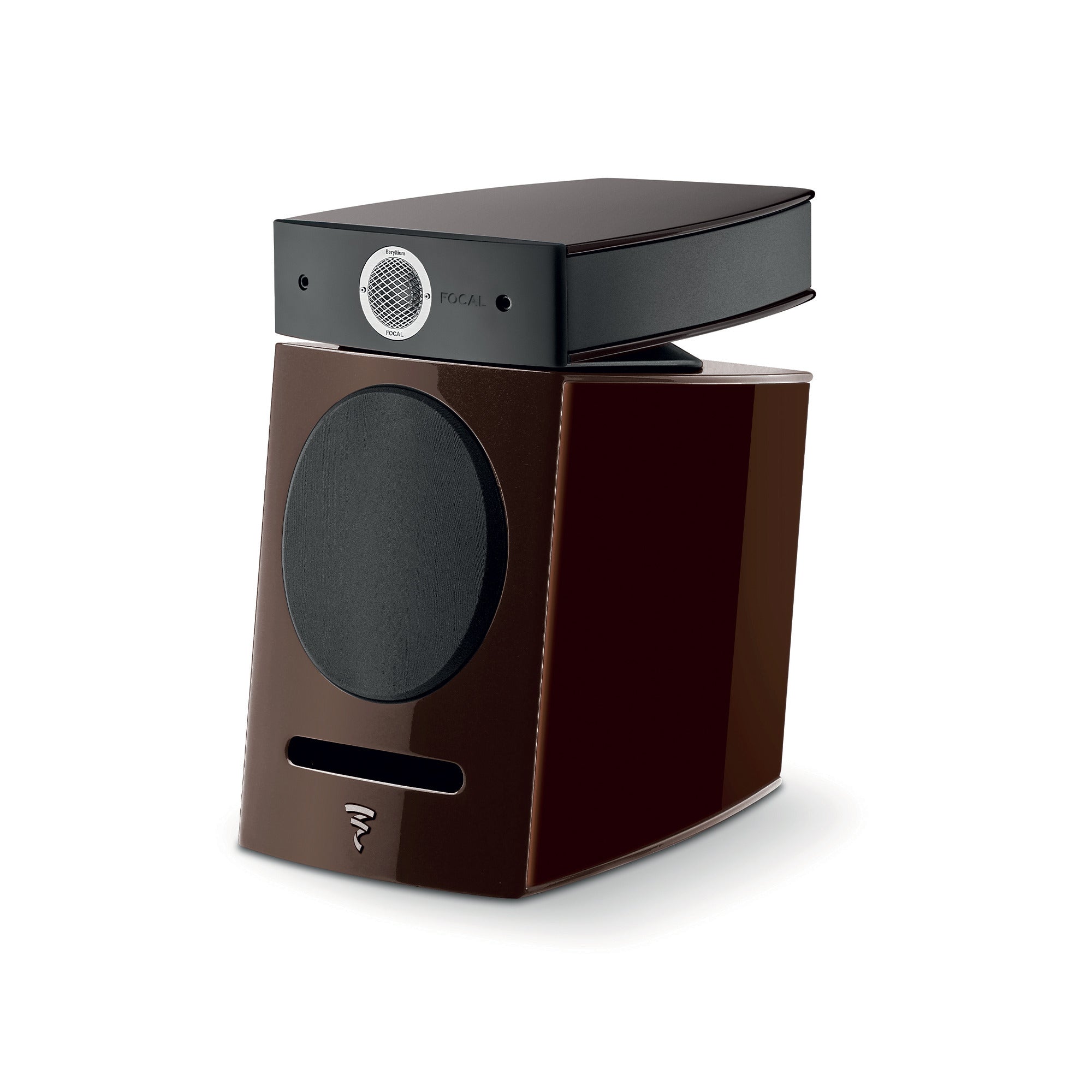 Focal Diablo Utopia Colour Evo Boxe de raft, vedere laterală, culoare maro ciocolată, tweeter vizibil.
