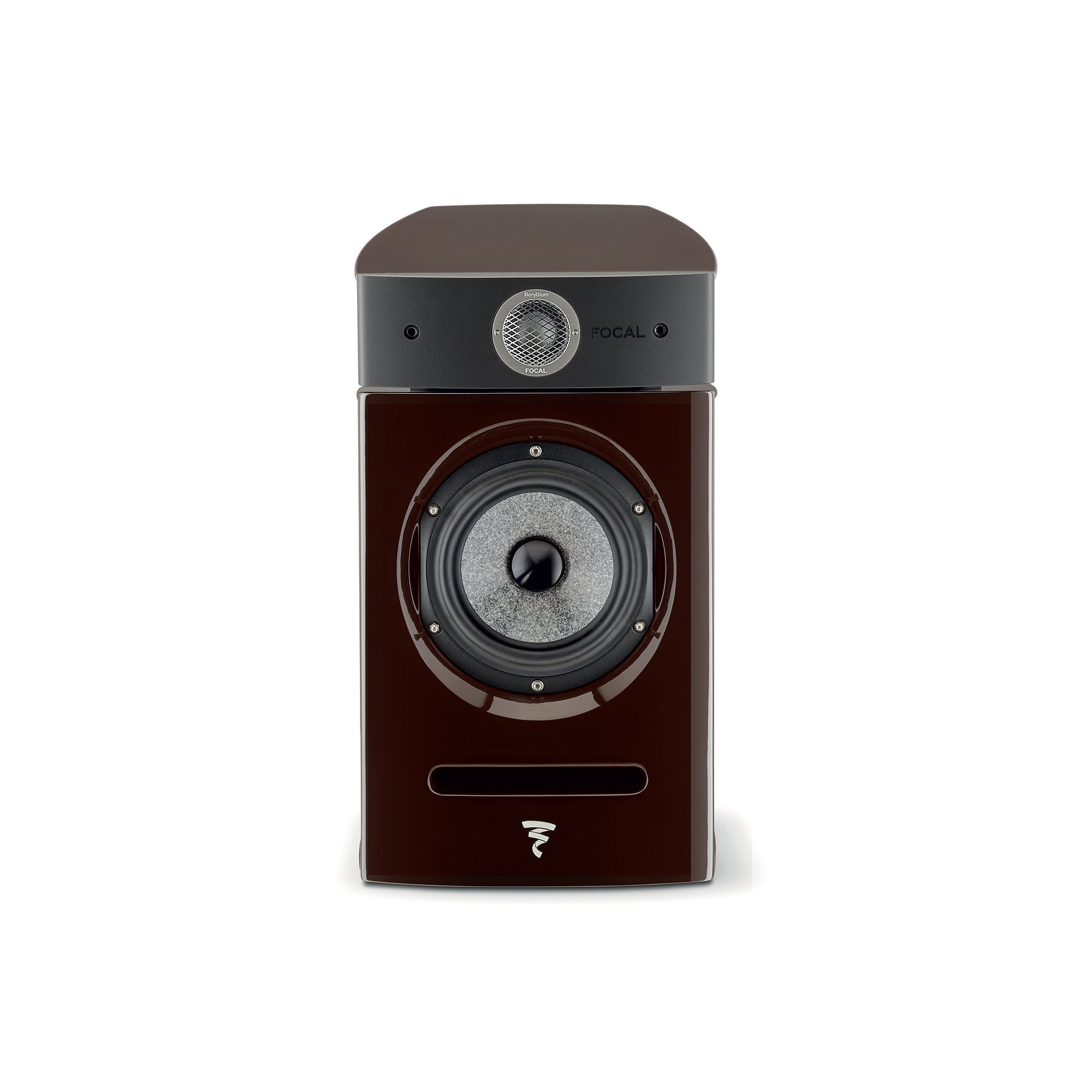 Focal Diablo Utopia Colour Evo Boxe de raft, față, culoare Hot Chocolate, tweeter și woofer vizibile.