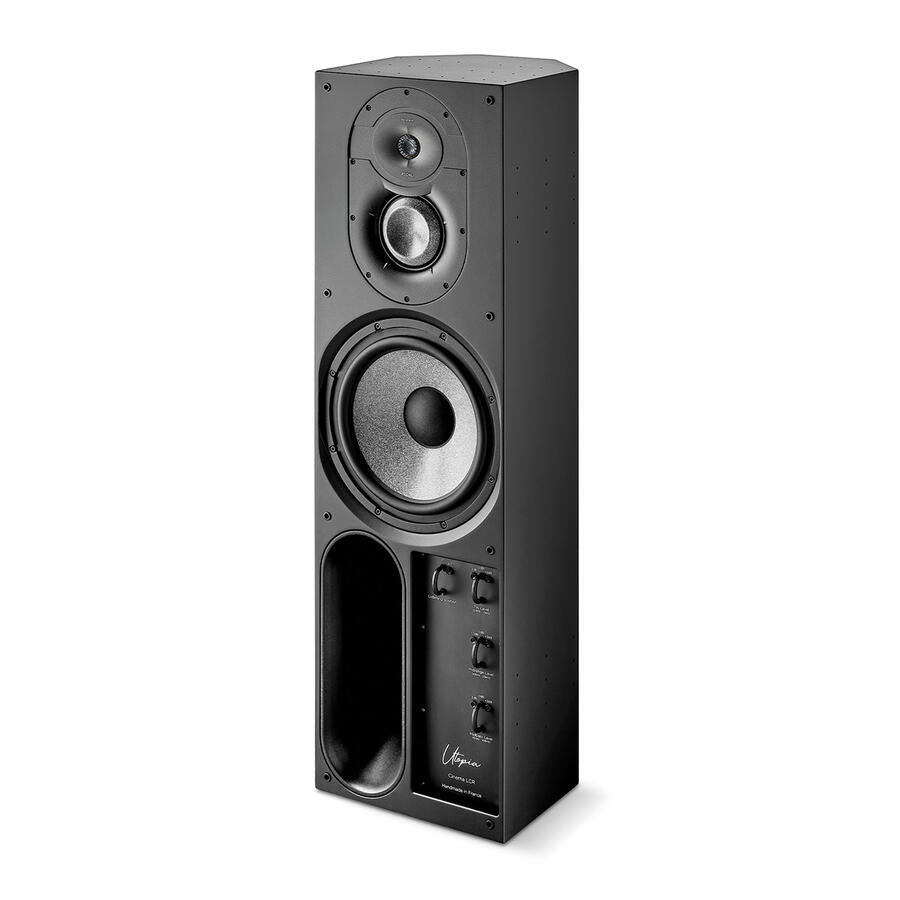 Boxă Focal Cinema LCR IN-WALL neagră, vedere laterală, arătând difuzoarele și portul bass reflex.#color_black