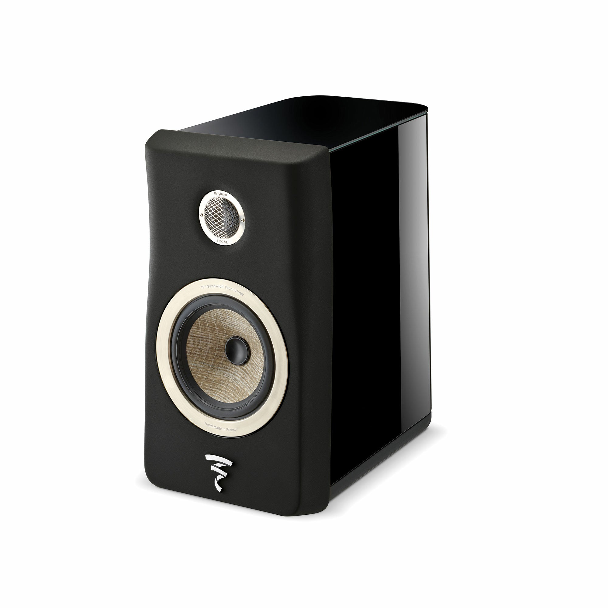 Focal Kanta N1 Boxe de raft, vedere frontală, negru lucios, tweeter aluminiu-magneziu, woofer Flax.#color_black