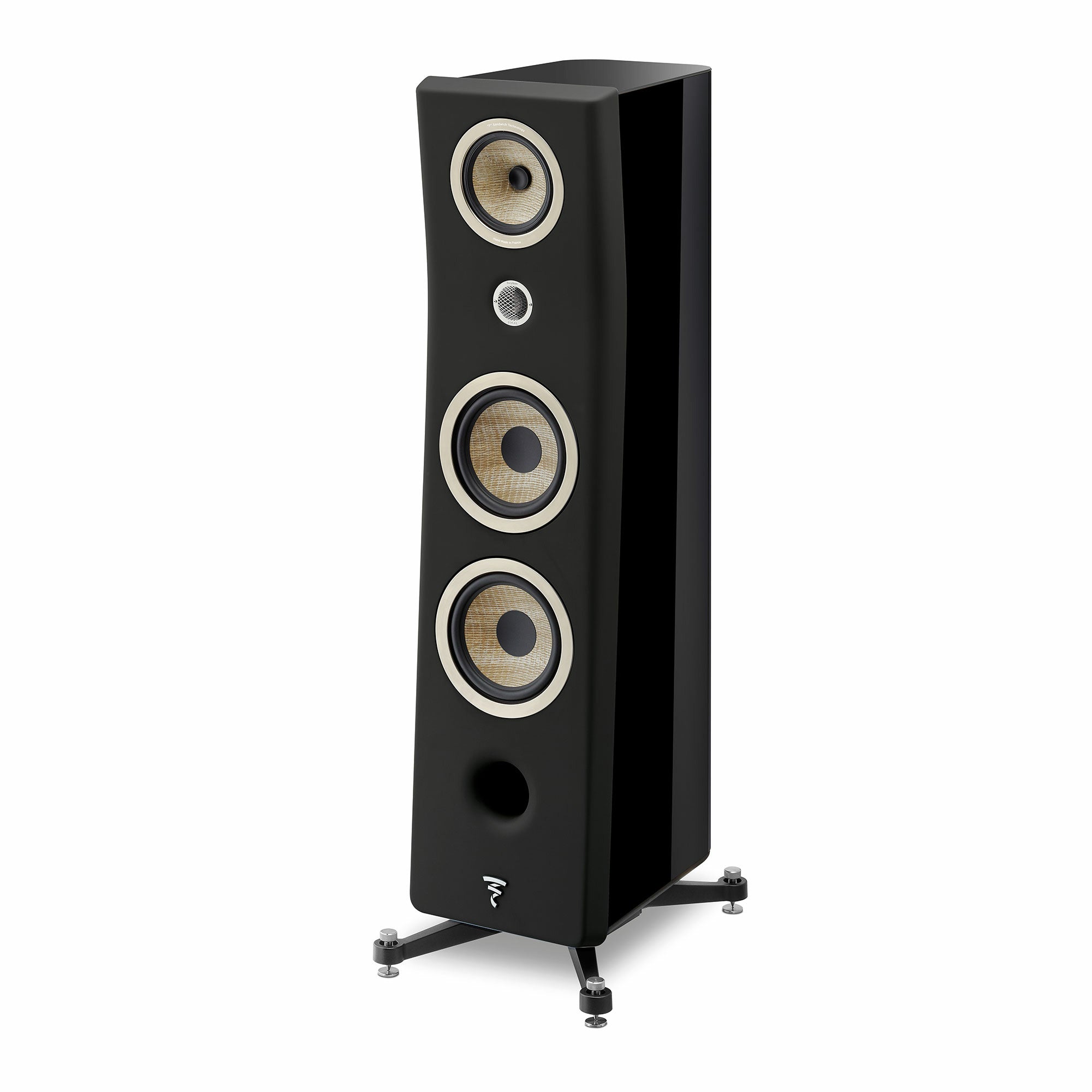 Focal Kanta N3 Boxe de podea, vedere frontală, culoare negru lucios, trei difuzoare mari vizibile.#color_black