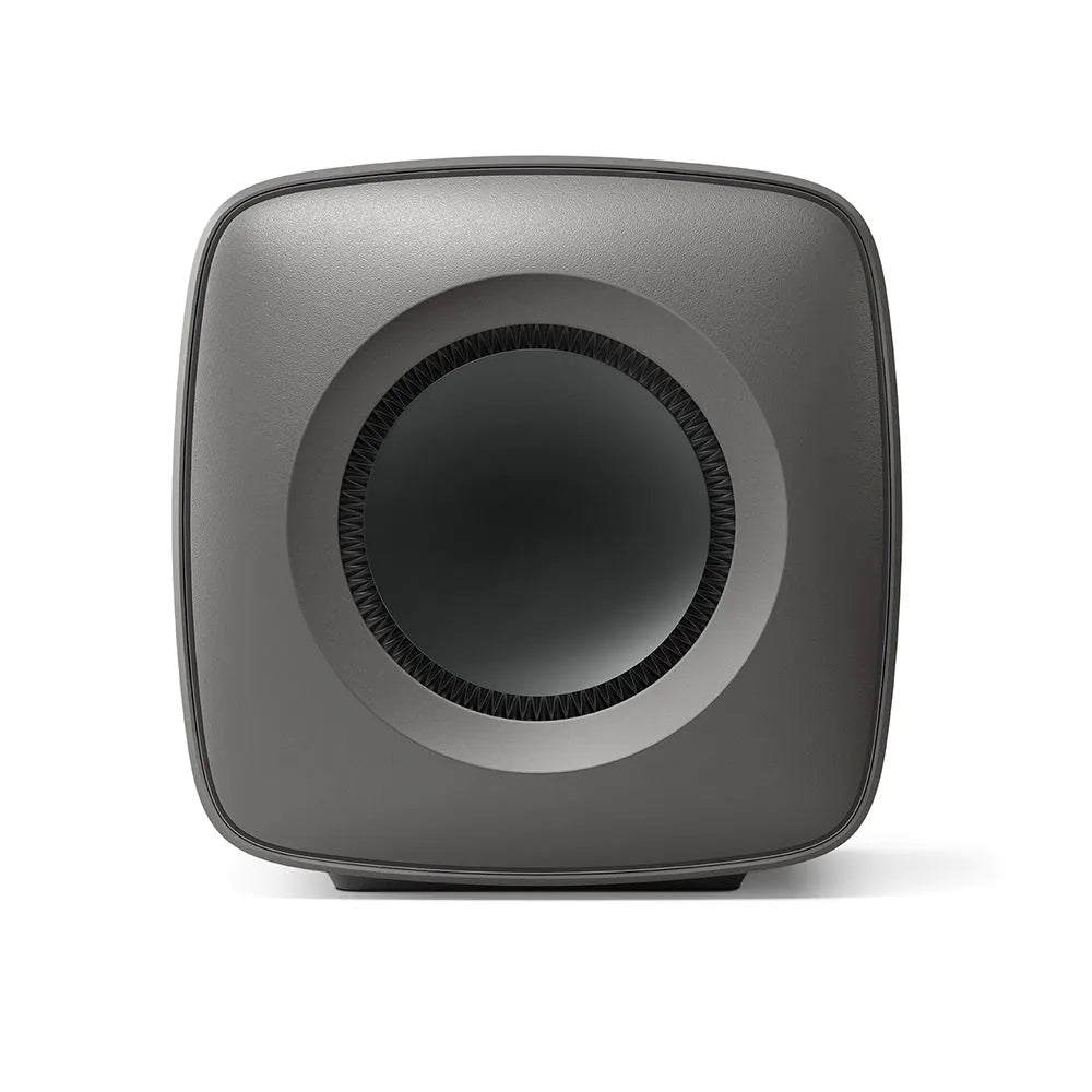 Subwoofer KEF KC62 Titan, vedere frontală, difuzor central de 16.5 cm vizibil, putere 1000W.